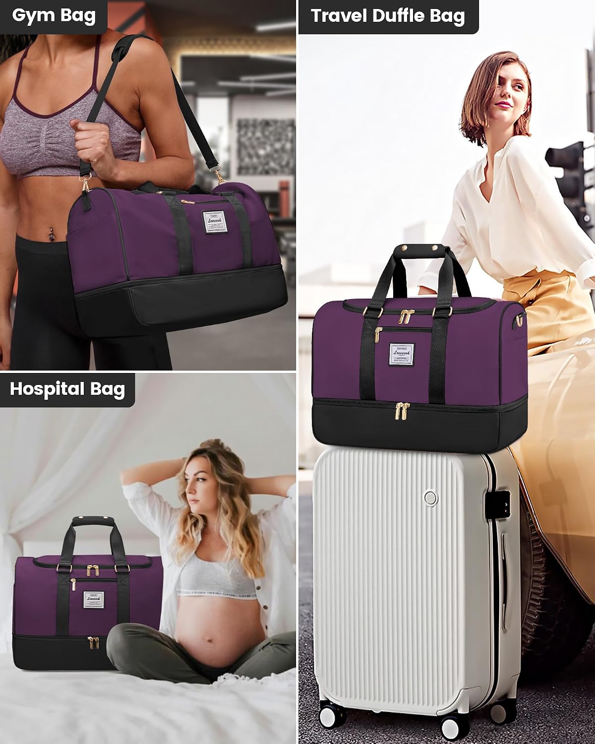 Thumbnail 5 de LOVEVOOK Weekend Overnight Bag for Women with Shoe Compartment & Wet Pocket (carry on travel & gym)