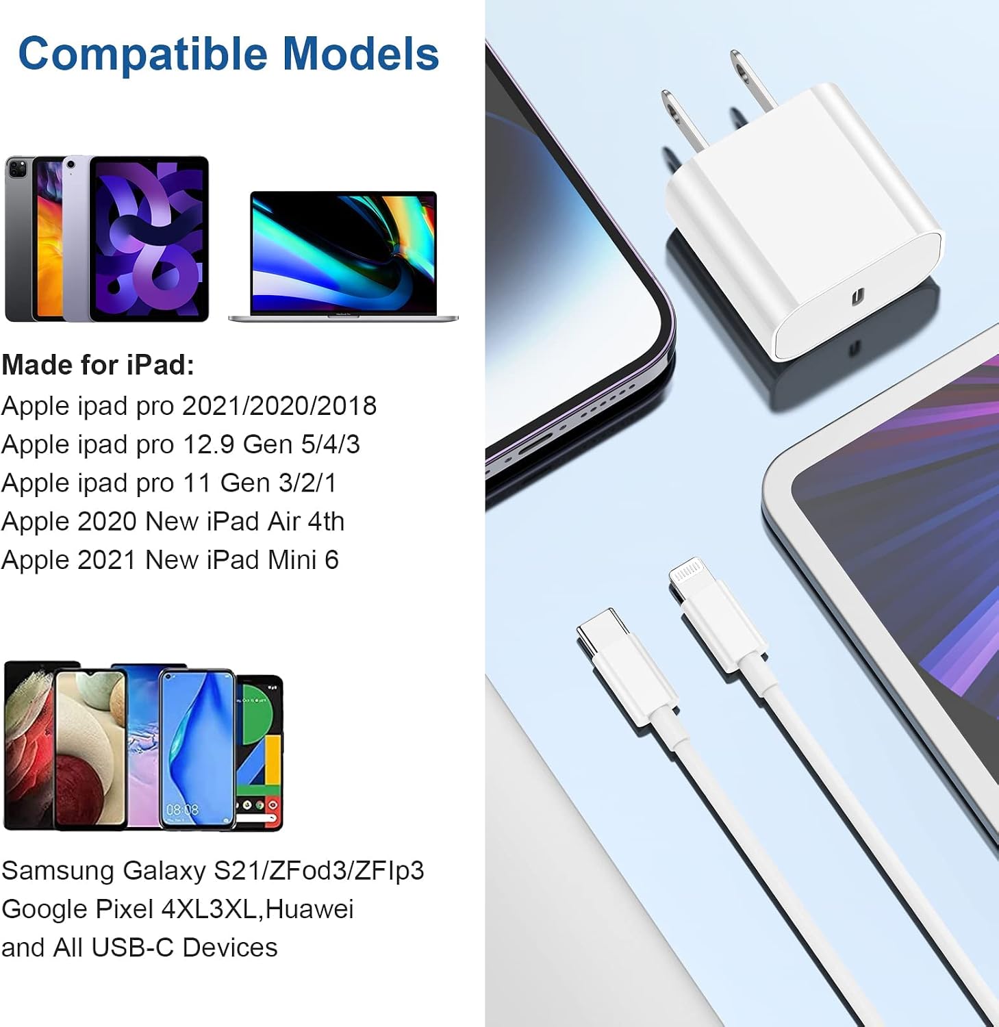 Thumbnail 6 de 20W USB-C iPhone Charger with 10ft USB-C to USB-C Cable (2-Pack) for iPhone 17/16/15, iPad, and USB-C Devices