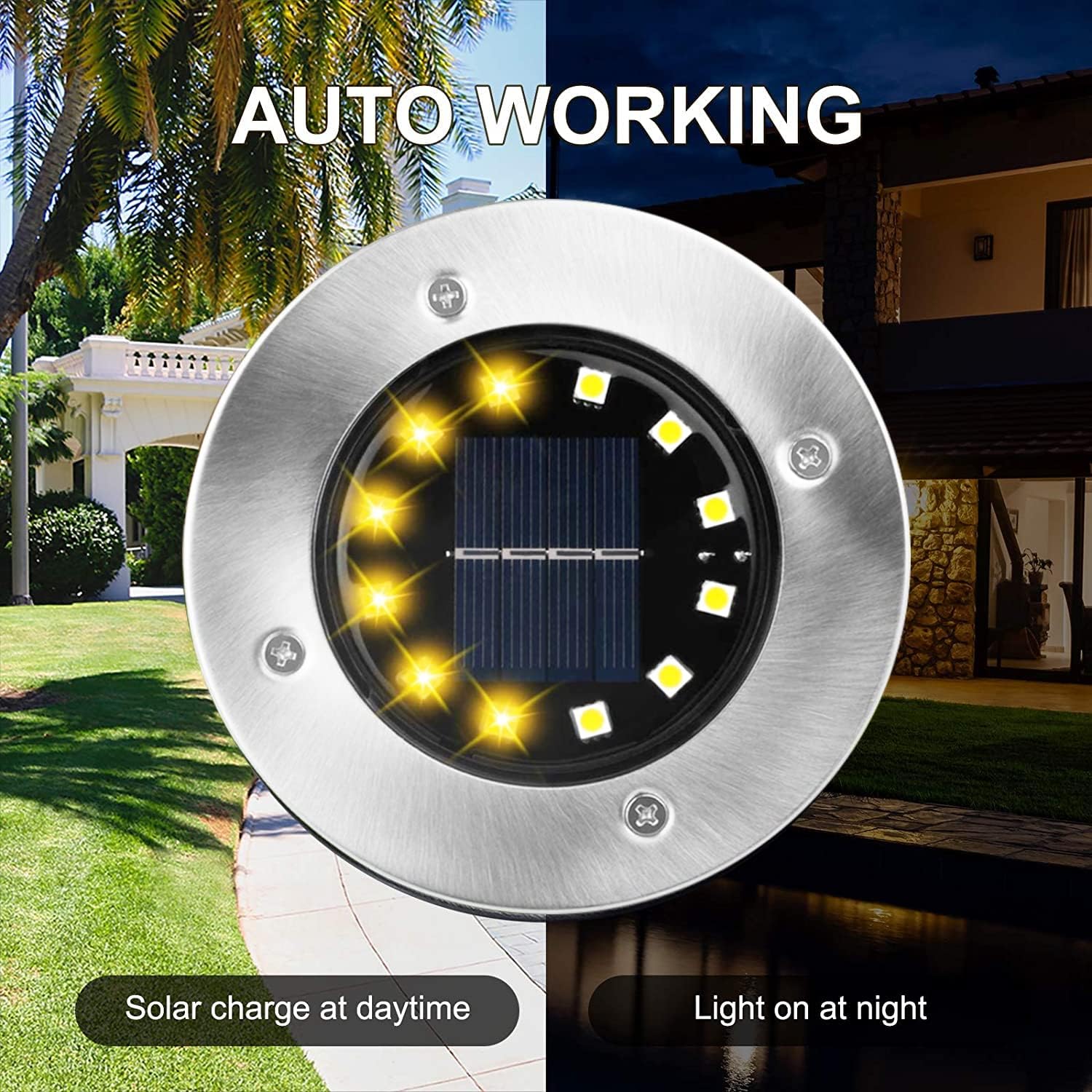 Detalle 2 de Nurkoo 12 Stück Solar Bodenleuchte Außen – 12 LEDs, 800 mAh, wasserdicht, automatisches Licht