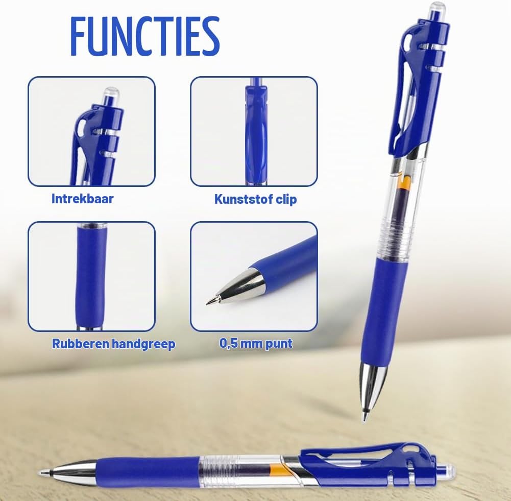 Detalle de OFFCUP Rollerball intrekbare gelpennen, 16 stuks met rubberen grip en clip