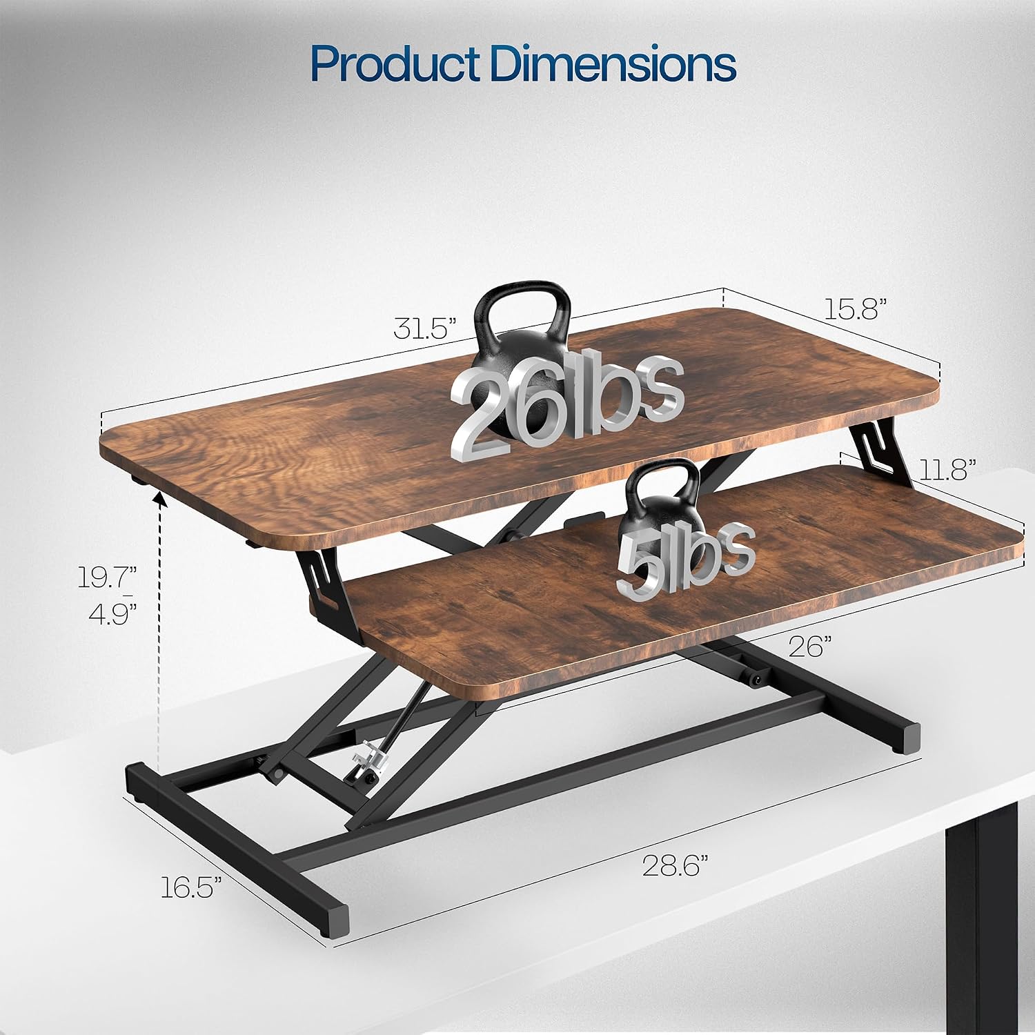 Detalle de VIVO DESK-V000SN 32-Inch Standing Desk Riser, Vintage Brown Top