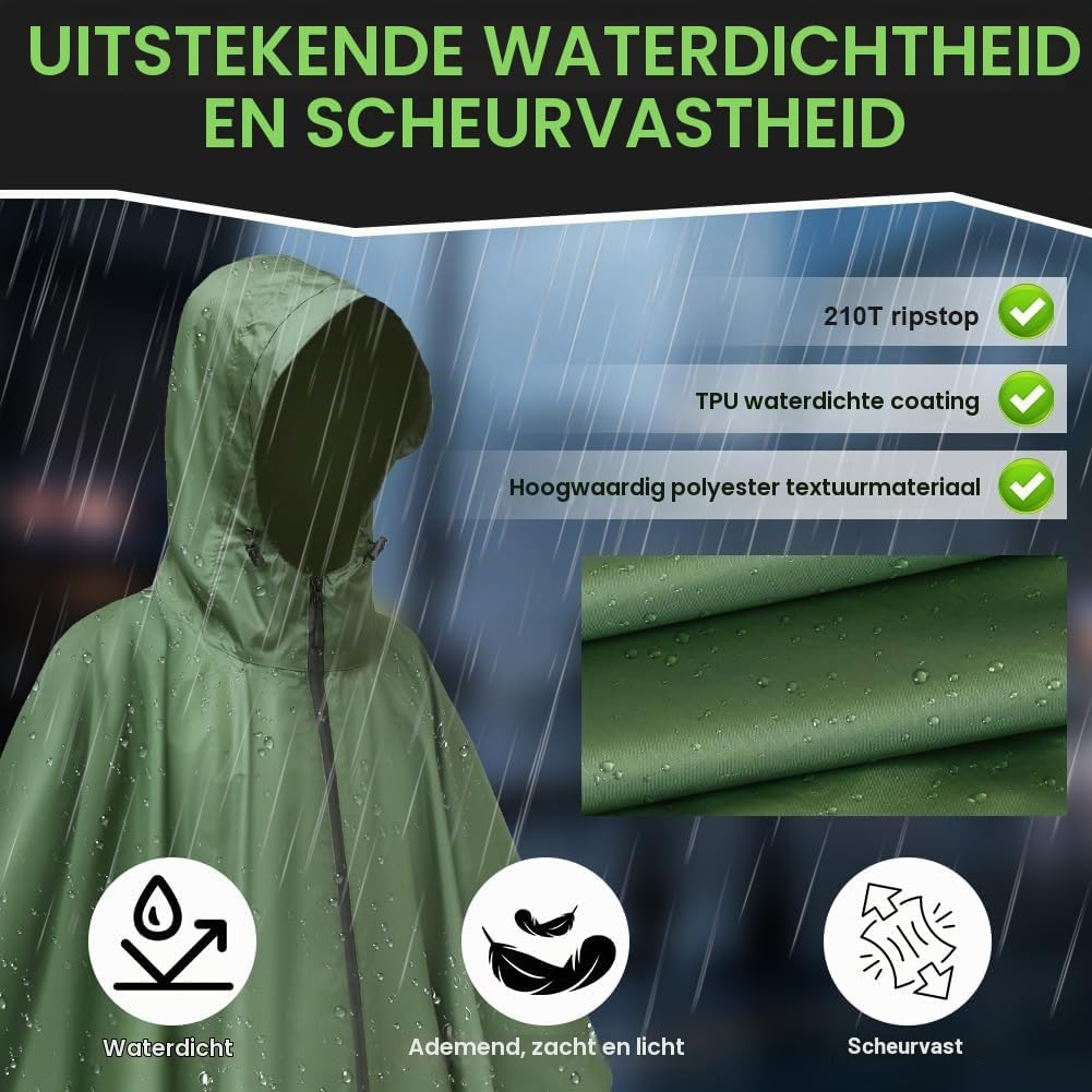 Detalle 2 de Vicloon regenponcho voor volwassenen met capuchon en reflecterende strepen