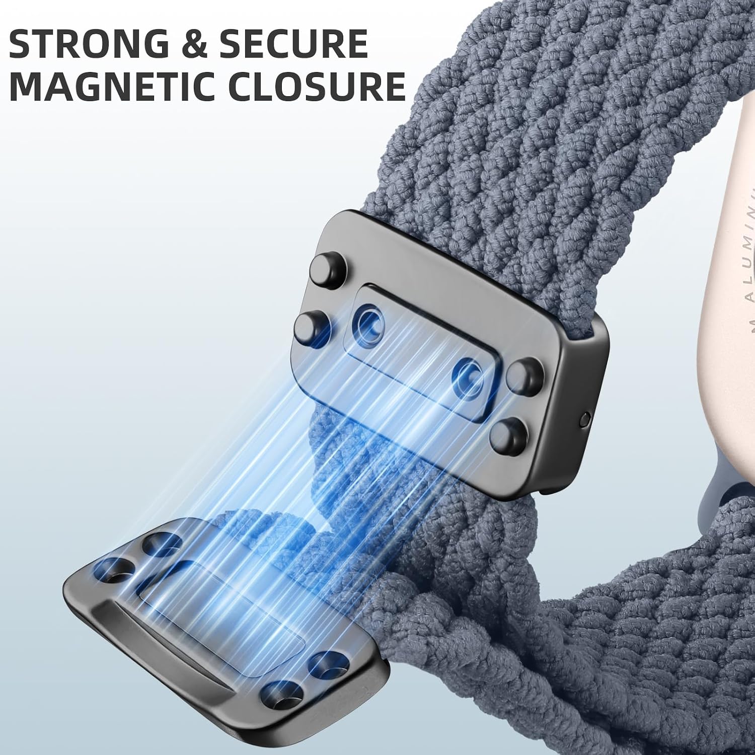 Detalle de Maledan braided nylon strap with adjustable magnetic clasp for Apple Watch 41mm–49mm