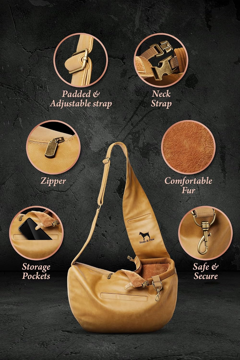 Detalle 1 de Noah & Paw Dog Sling Carrier for Small Dogs (5–18lb) with Adjustable Padded Strap