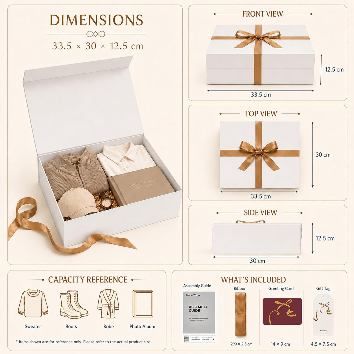 Detalle de BloomWrap Weiße Geschenkbox 33.5x30x12.5 cm – faltbar, schimmernd, Magnetverschluss