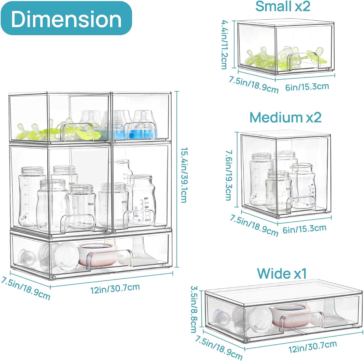 Detalle de Oillase 5p Clear Plastic Storage Drawer Organizer, Stackable Set of 5