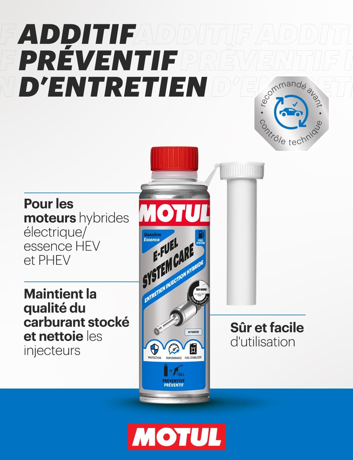 Detalle de Motul Entretien Injection Essence pour Voitures Hybrides HEV/PHEV – Additif Multifonction 300 ml