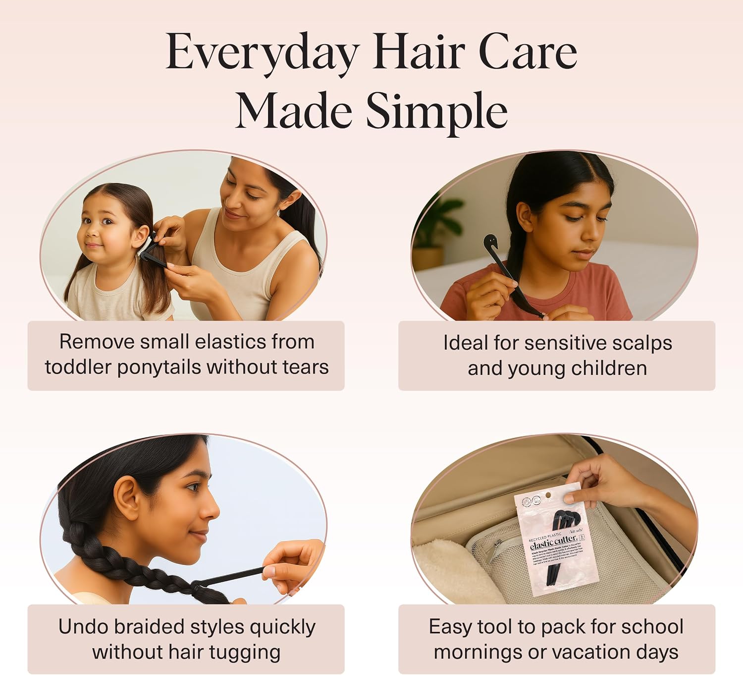 Detalle de Kitsch Elastic Hair Tie Cutter Tool, 3-Piece Black Set