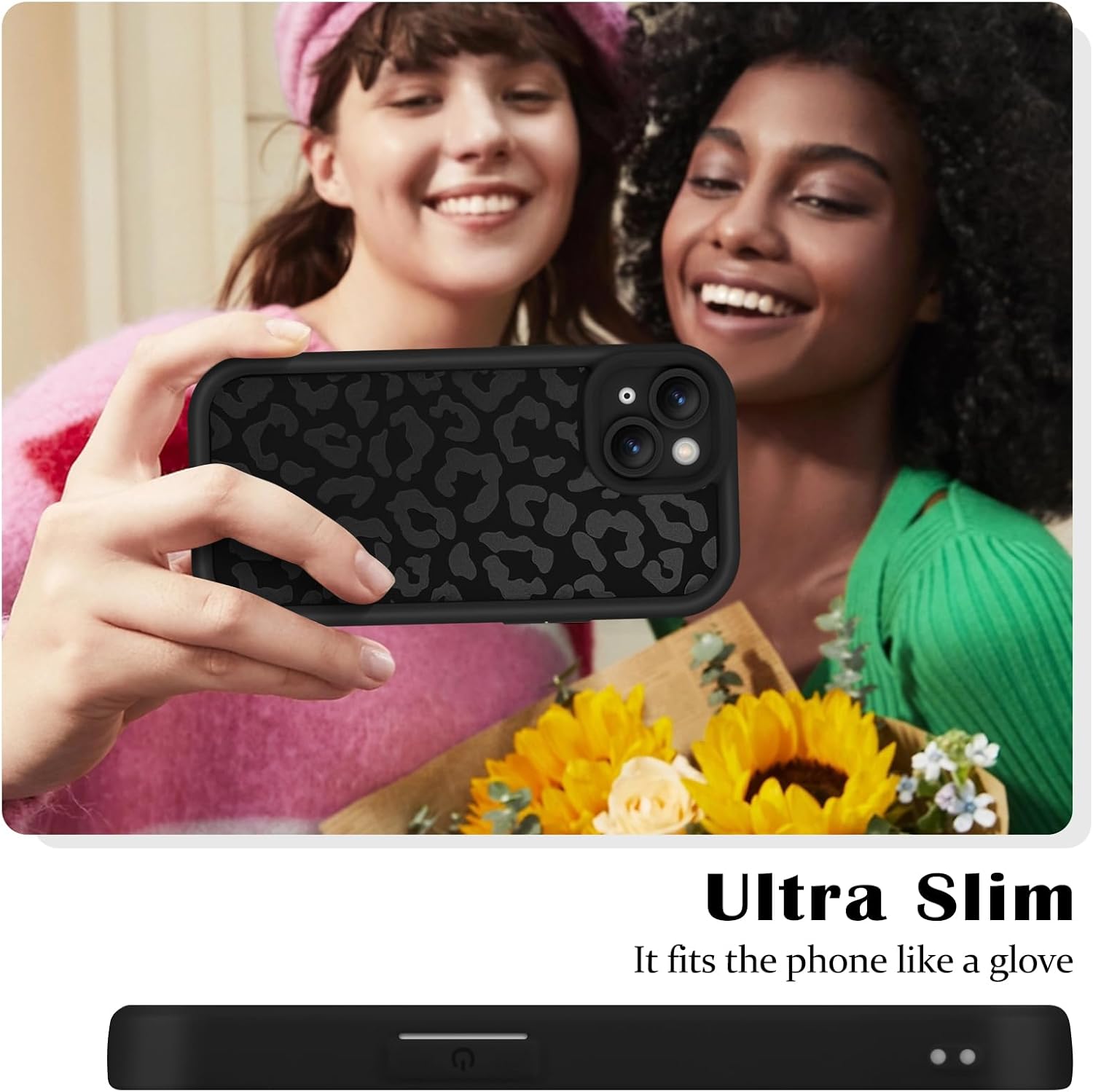 Thumbnail 3 de Newseego iPhone 13 Case with Leopard Print – Soft TPU, Shockproof Protective Cover (Black)