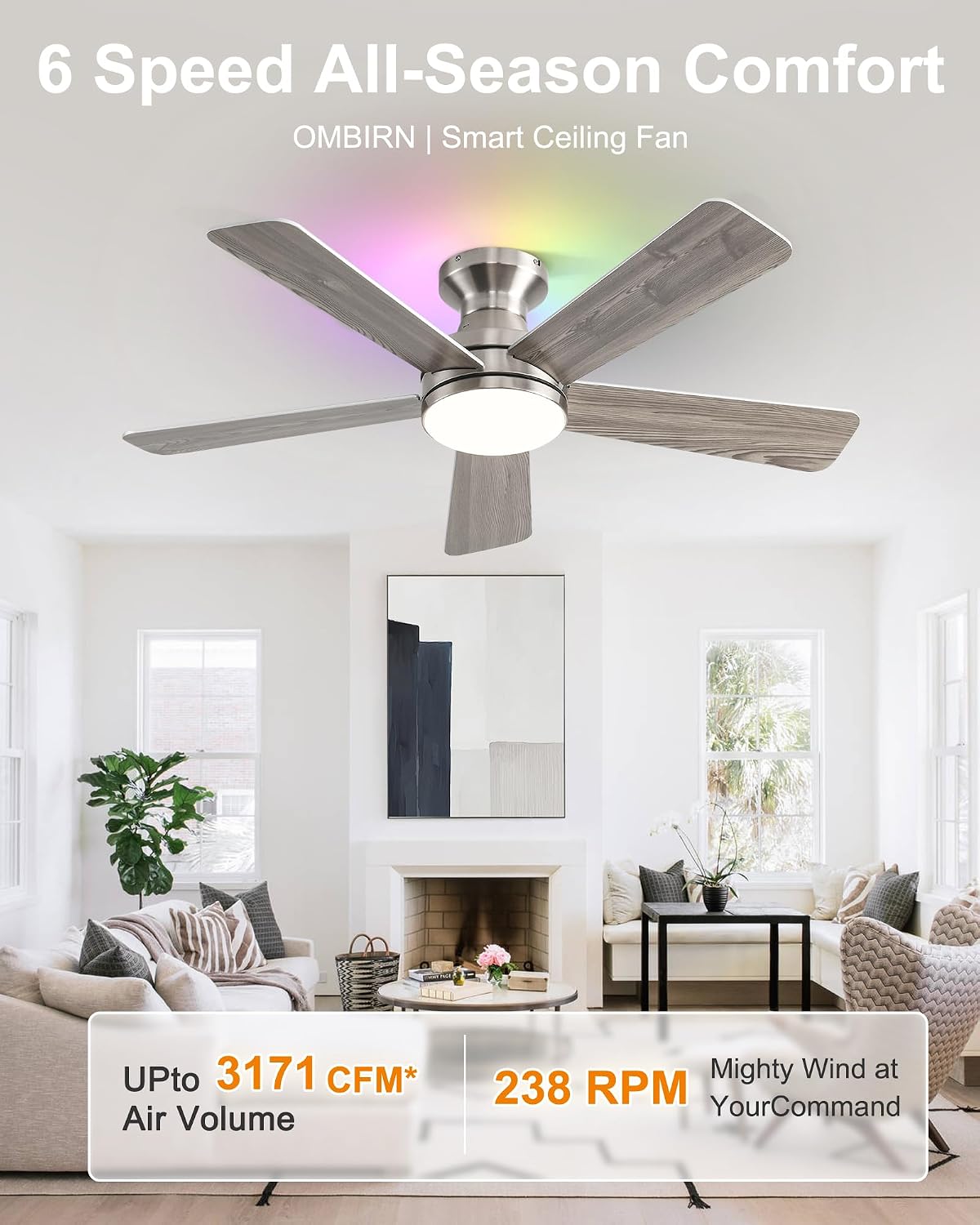 Detalle 2 de Ombrin Ceiling Fan with Light, 42-inch