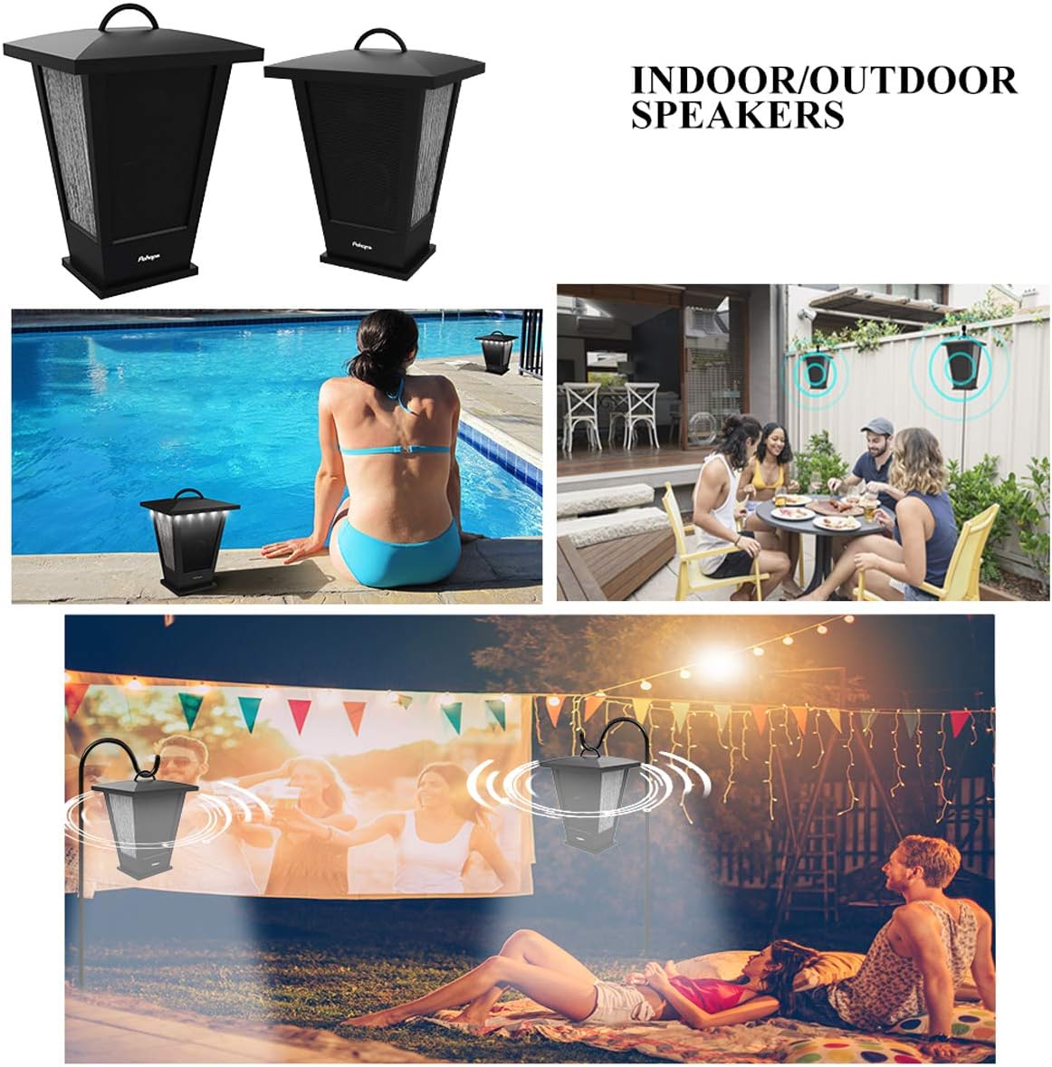 Thumbnail 3 de pohopa Bluetooth Speakers Waterproof (2-Pack) TWS True Wireless + 20W Outdoor Lantern Lights, Black