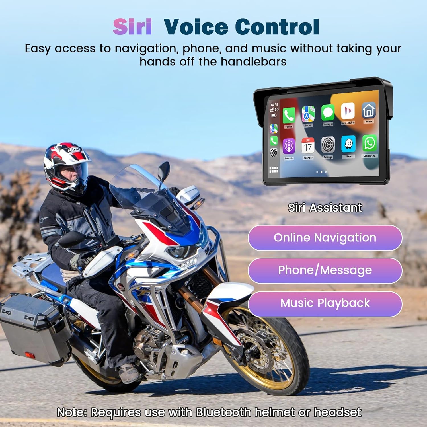Detalle de Pantalla Moto Carplay 7” táctil impermeable