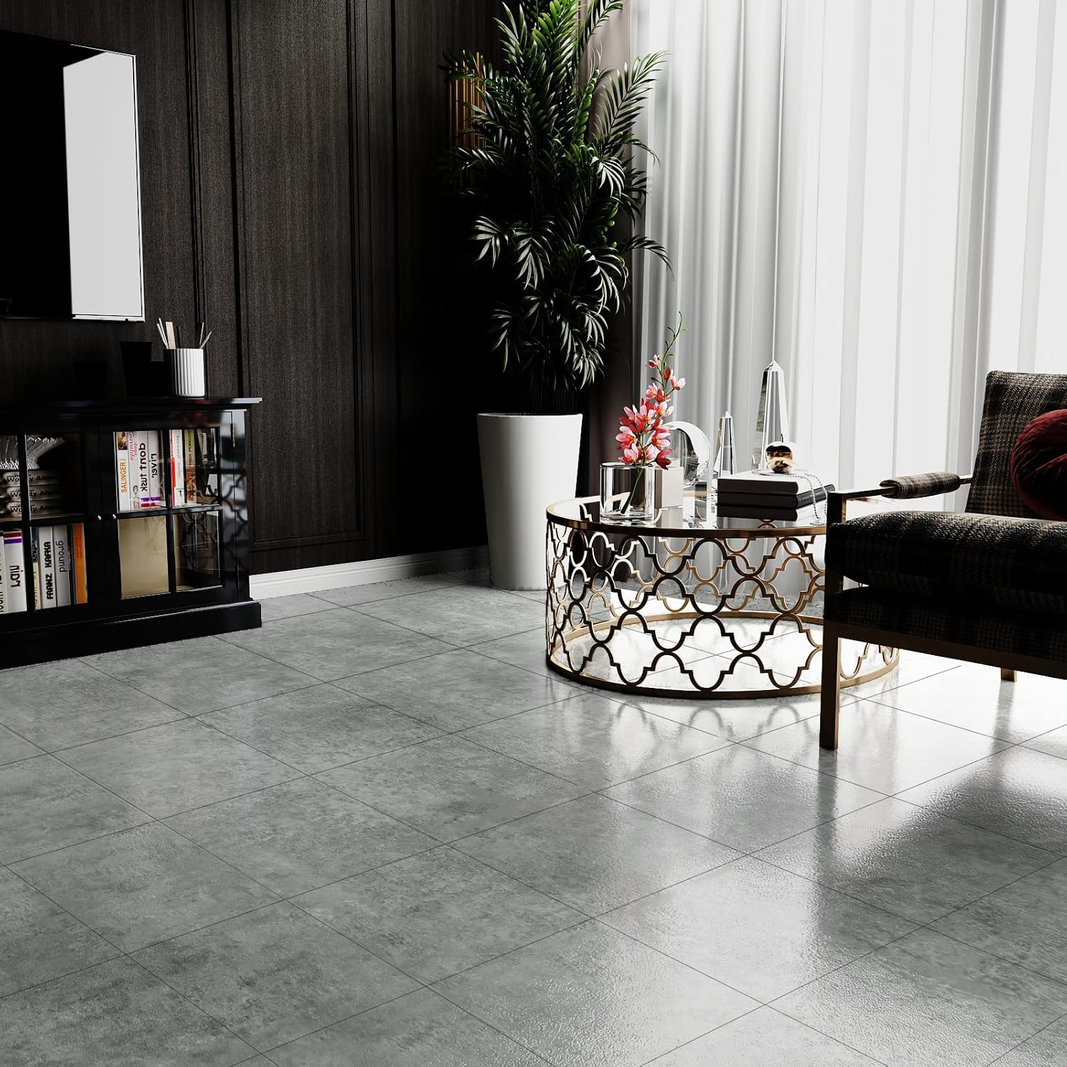 Detalle 2 de VEELIKE Grey Self-Adhesive Vinyl Floor Tiles (30x30cm, 12 Pieces) – Waterproof & Easy to Install