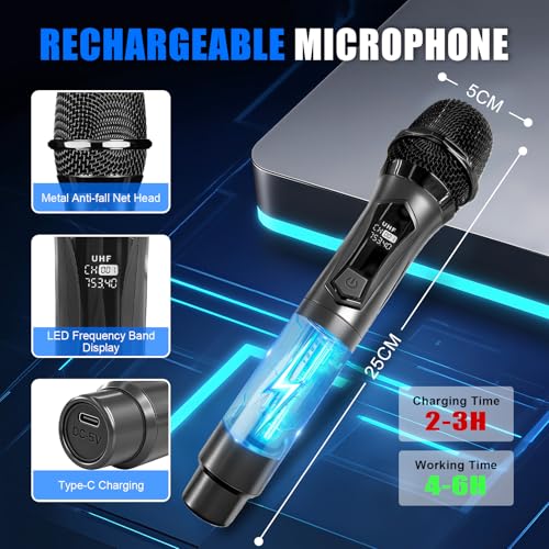 Detalle de AMFUN Micrófono inalámbrico con 2 micrófonos, receptor y alcance de 50 m