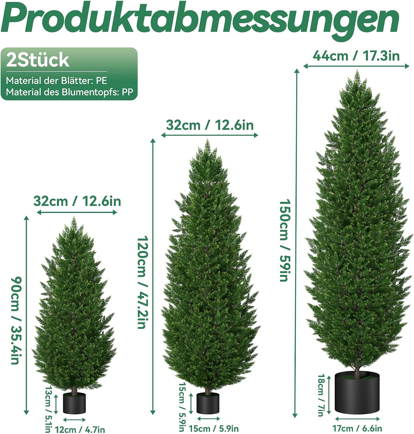 Detalle 2 de LZQ Set of 2 150 cm Artificial Cypress Trees with Pots, UV-Resistant