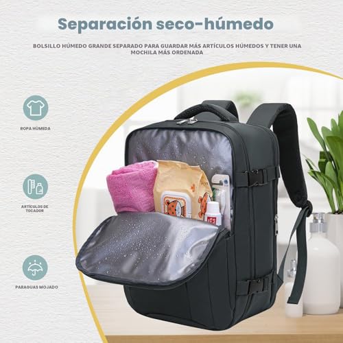Detalle de Mochila de viaje VMIKIV 24L 40x30x20 cm: opción de cabina con bolsillos antirrobo y compartimento para portátil