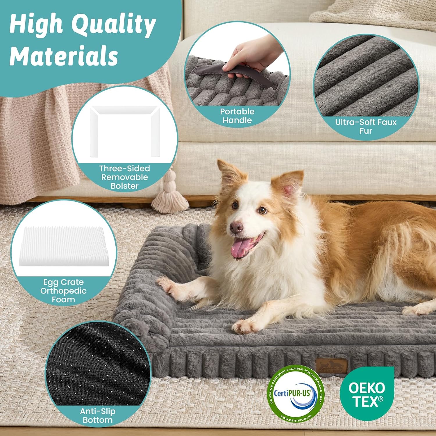 Thumbnail 4 de COZY KISS Orthopaedic Dog Bed for Extra Large Dogs — 110x80x17cm with Egg-Crate Foam and Removable Waterproof Cover
