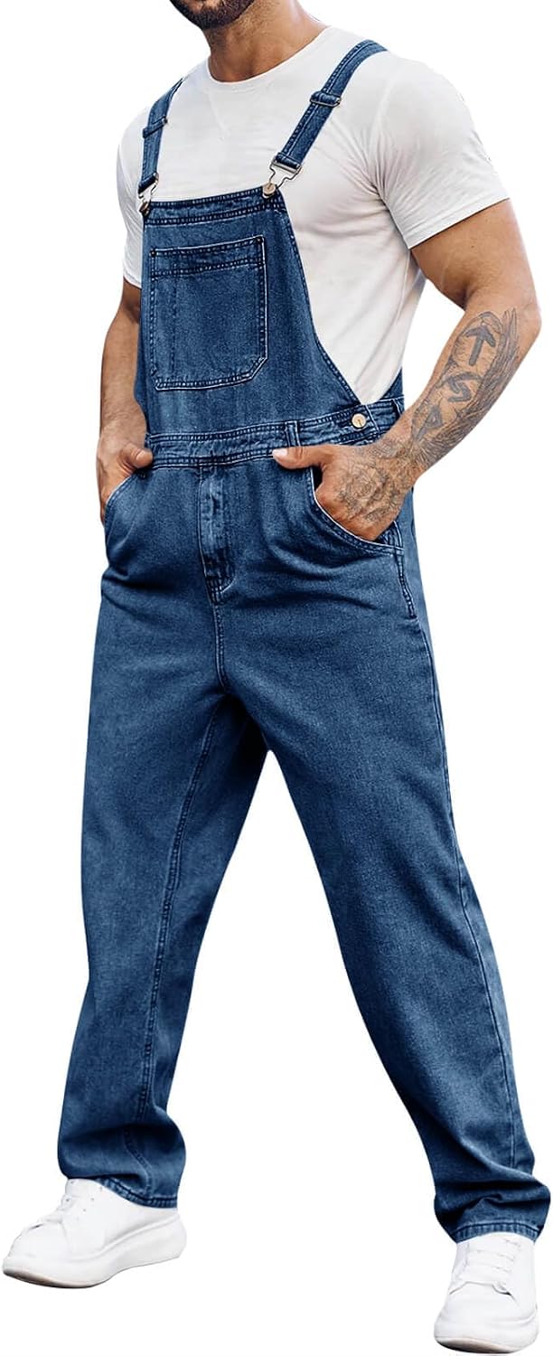 Detalle 2 de Runcati Herren Denim Latzhose Jeans Arbeitshose Jumpsuit
