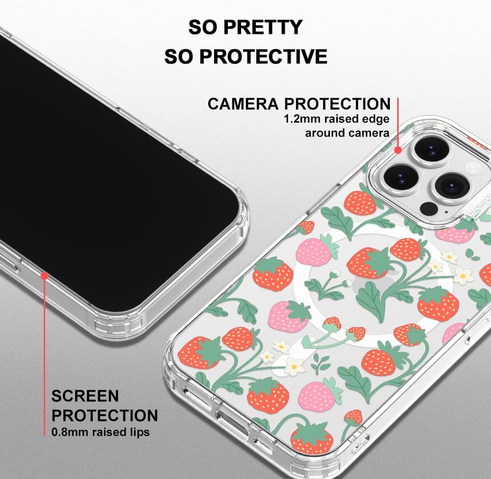 Thumbnail 3 de MOSNOVO Case for iPhone 16 Pro Max (MagSafe) Clear Strawberry Garden — Buffertech drop protection