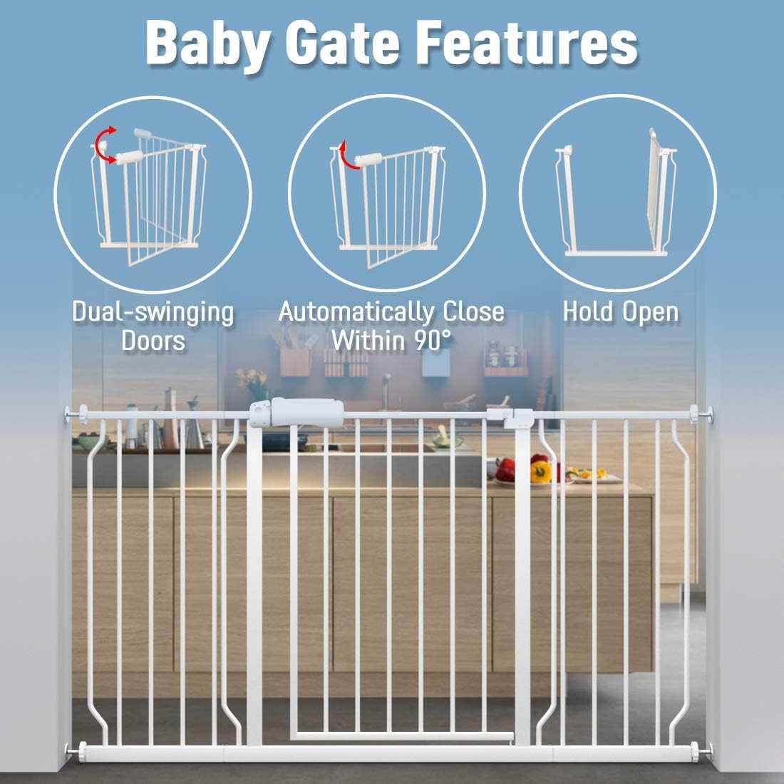 Detalle 2 de ALLAIBB Extra-Wide Pressure-Mounted Baby Gate, Auto-Close, Two-Way Swing