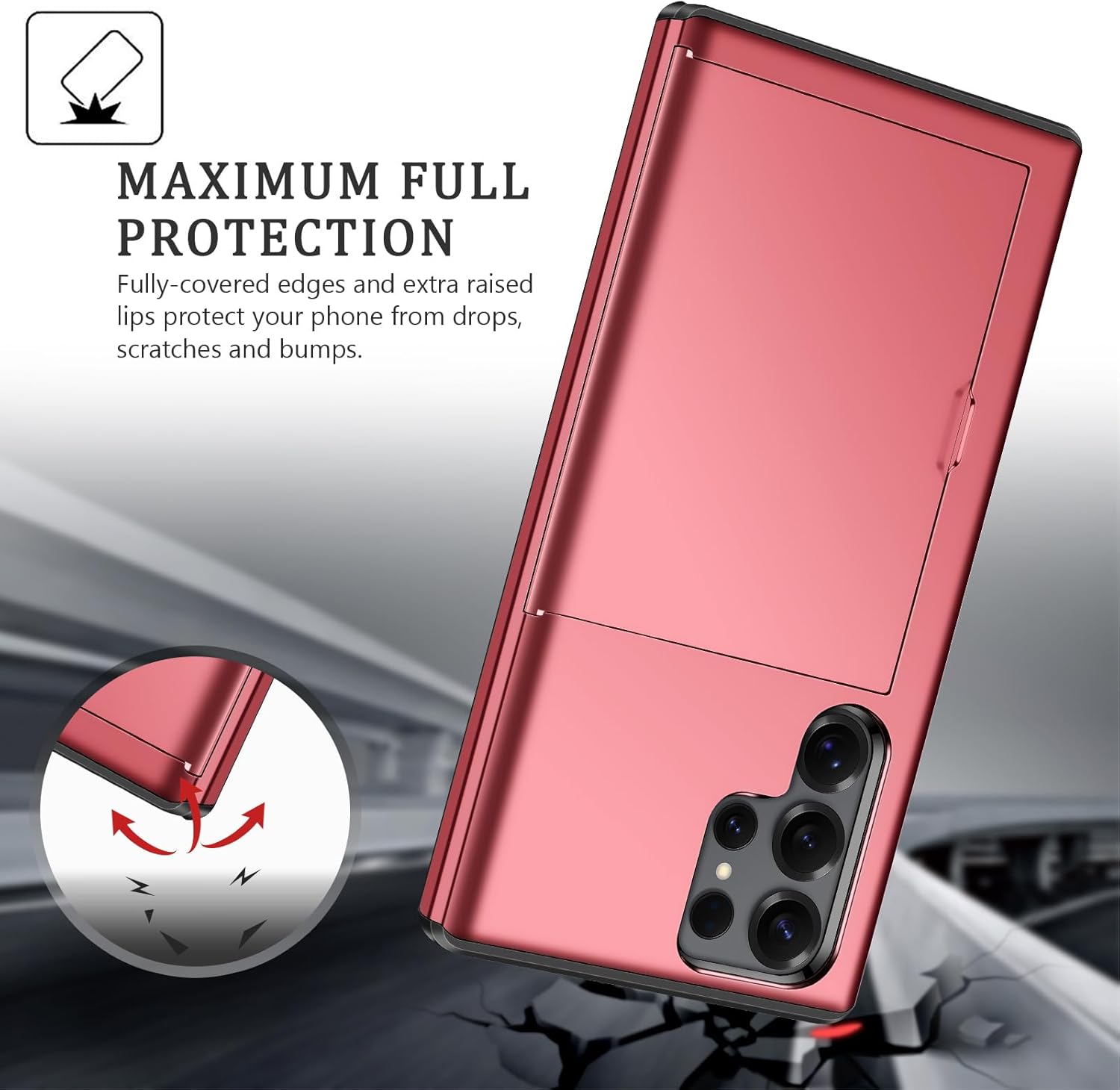 Thumbnail 4 de Coolden Card Holder Case for Samsung Galaxy S25 Ultra (Red) – Shockproof Hybrid Wallet