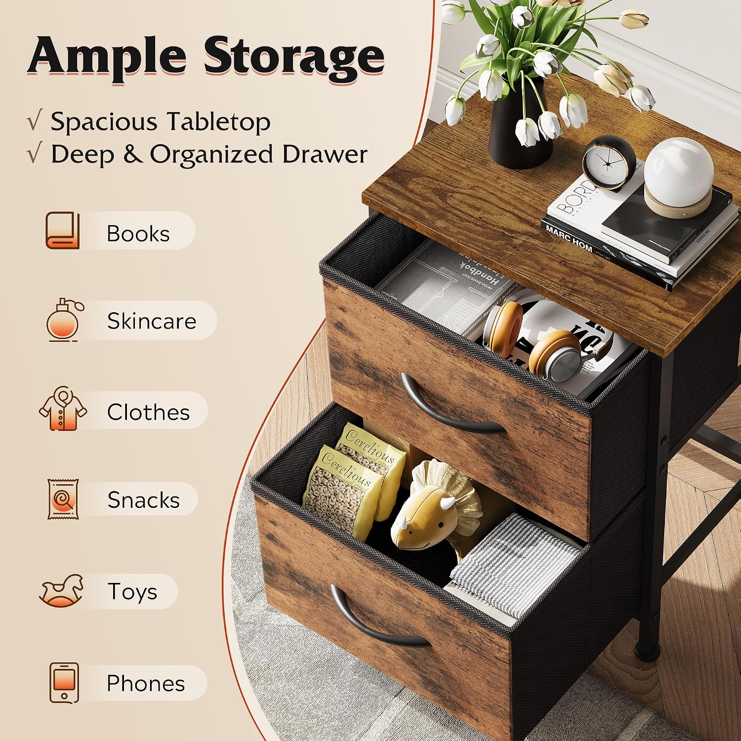 Detalle 2 de WLIVE Night Stand with 2 Drawers