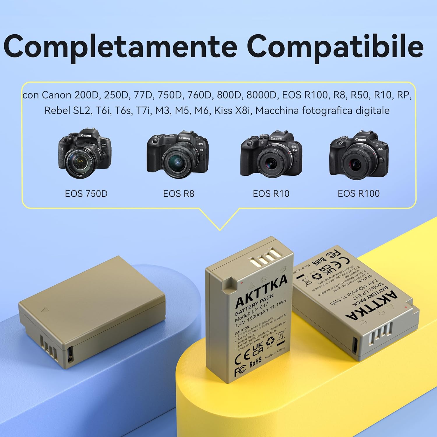 Thumbnail 1 de AKTTKA LP-E17 1500mAh batteria ricaricabile con Type‑C per Canon