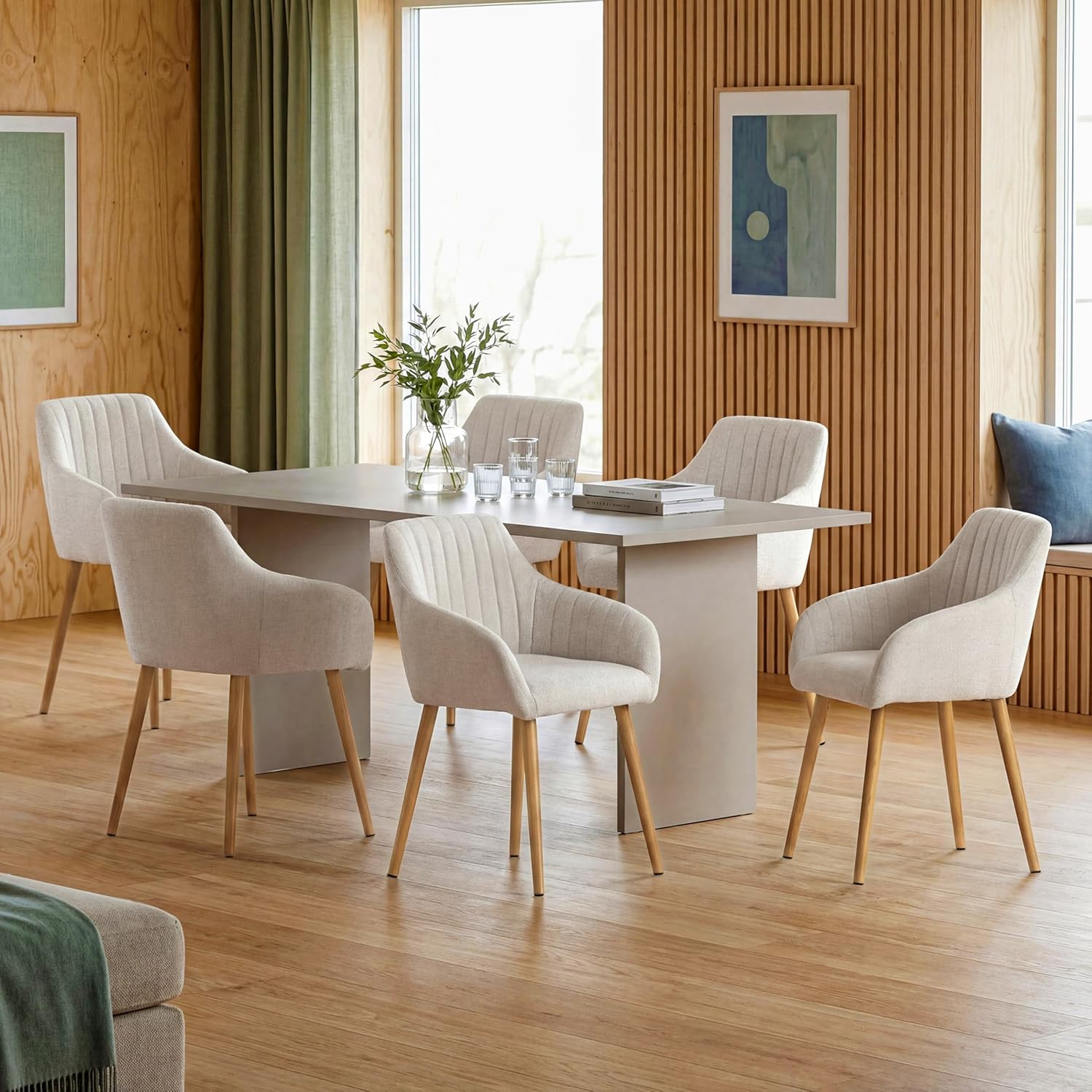Thumbnail 1 de Goeurvant Set da 6 sedie per sala da pranzo in poliestere, seduta imbottita beige