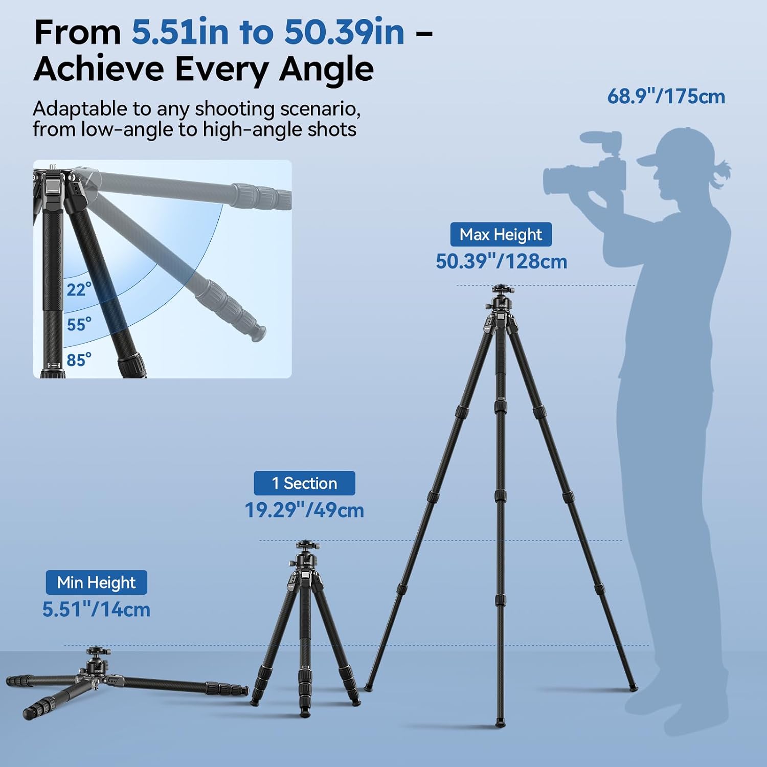 Detalle de SIRUI AM-284S+G1 Professional Carbon Fibre Tripod with 43mm Low-Profile Ball Head