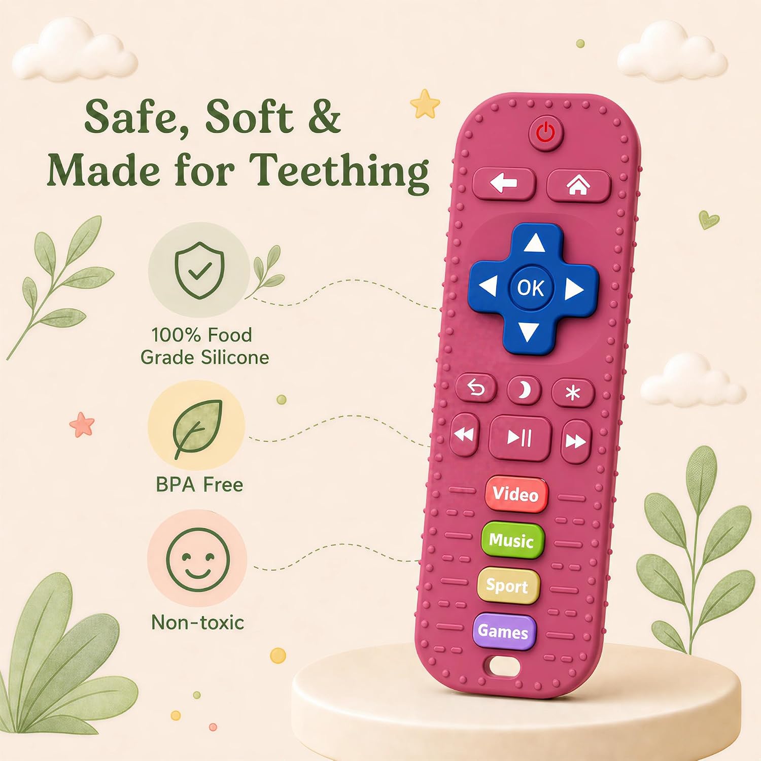 Thumbnail 3 de Meartchy Remote Control Silicone Teether for Babies, Pink with Textured Surfaces