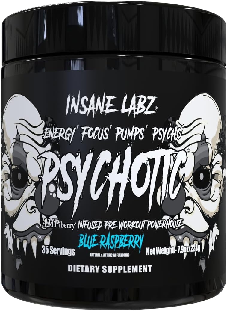Detalle de Insane Labz Psychotic Black Edition Mid-Stimulant Pre-Workout Powder, Gummy Candy, 35 Servings