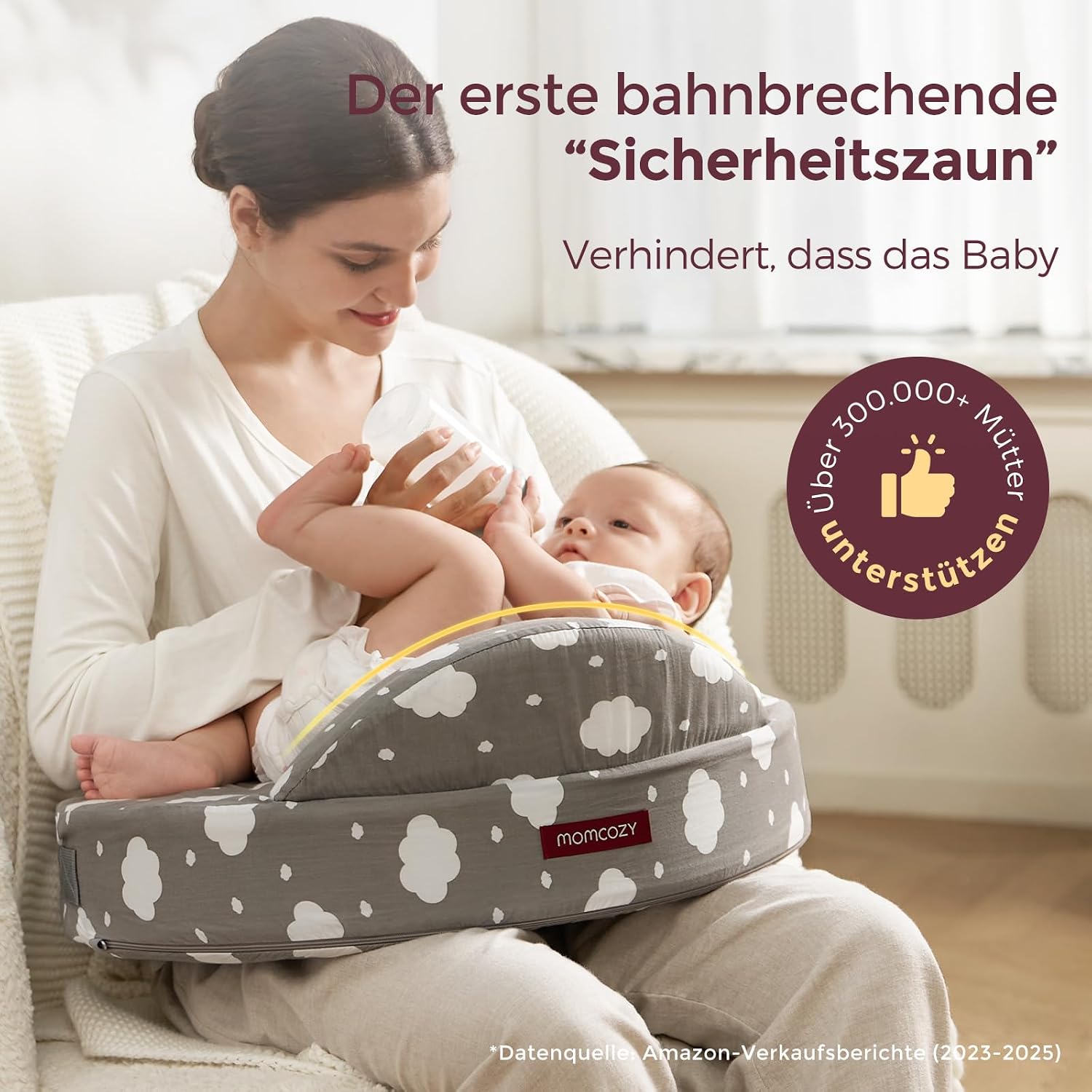 Detalle de Momcozy Stillkissen mit Sicherheitsstütze – Memory-Schaum, breite Stütze und verstellbarer Bezug