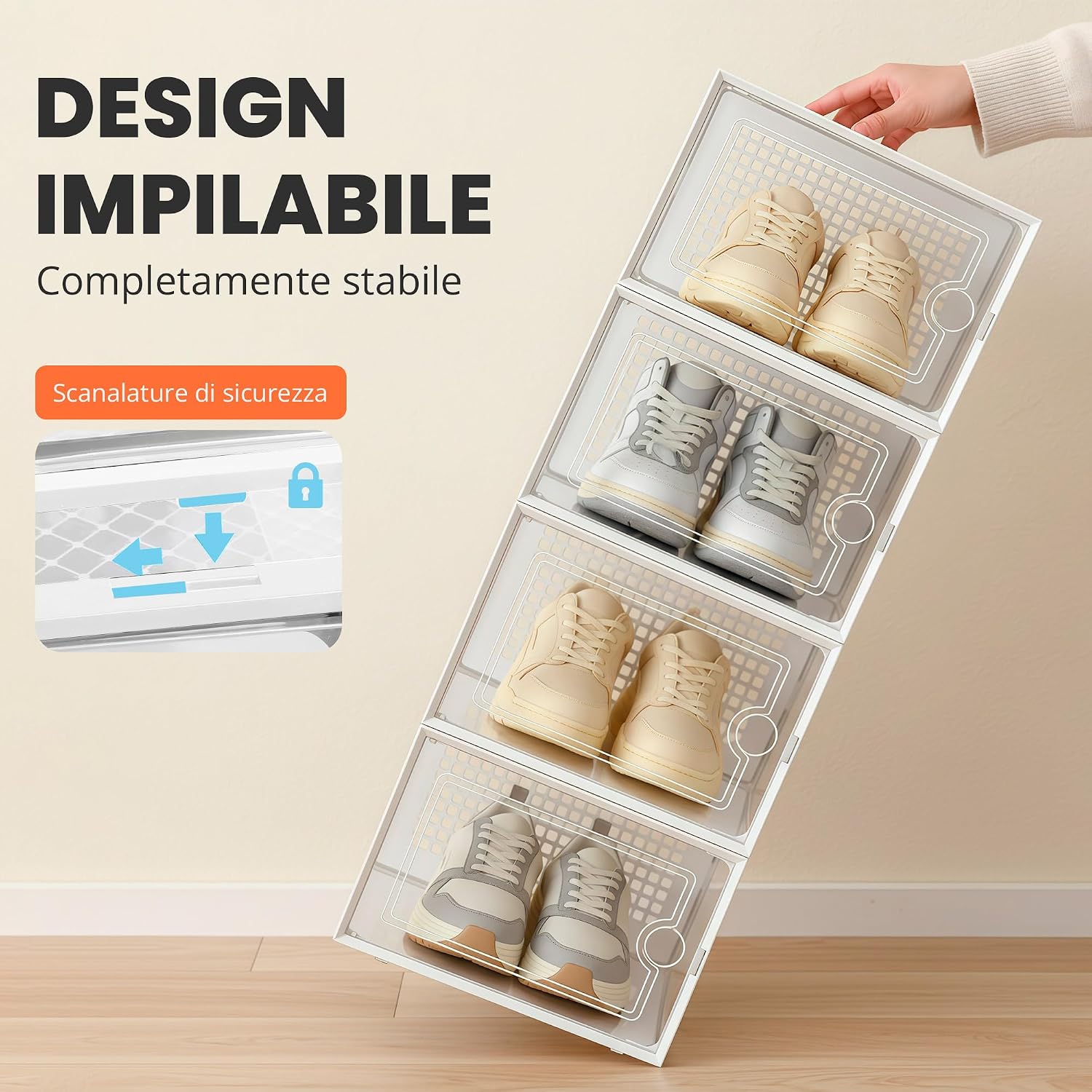 Detalle de JUPPLIES Scarpiera Modulare Trasparente Salvaspazio – Set da 12 Scatole Porta Scarpe Impilabili