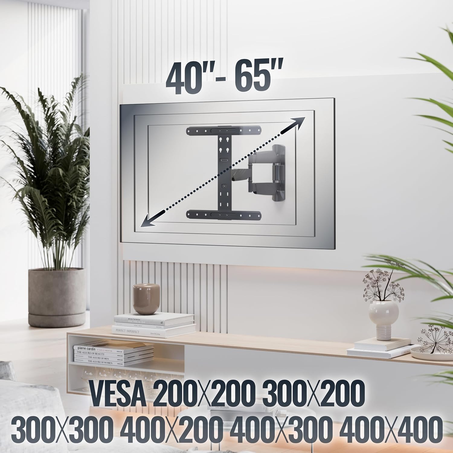 Thumbnail 3 de Support mural TV RICOO Support Murale Orientable S5644, inclinable pour écrans 37 à 55 pouces (VESA 200x200 à 400x400)