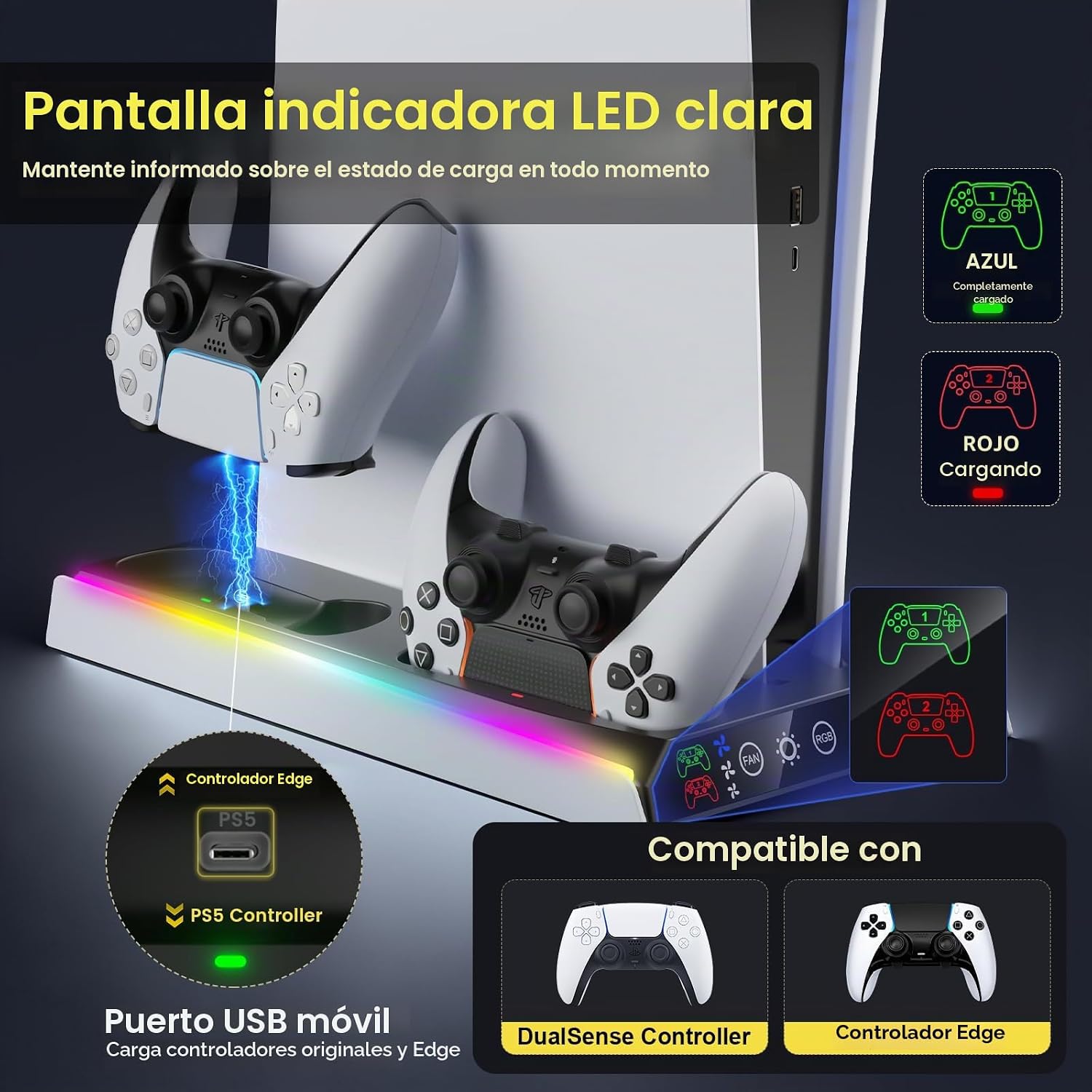 Detalle 2 de Fenolical Soporte Delgado PS5 con ventilador
