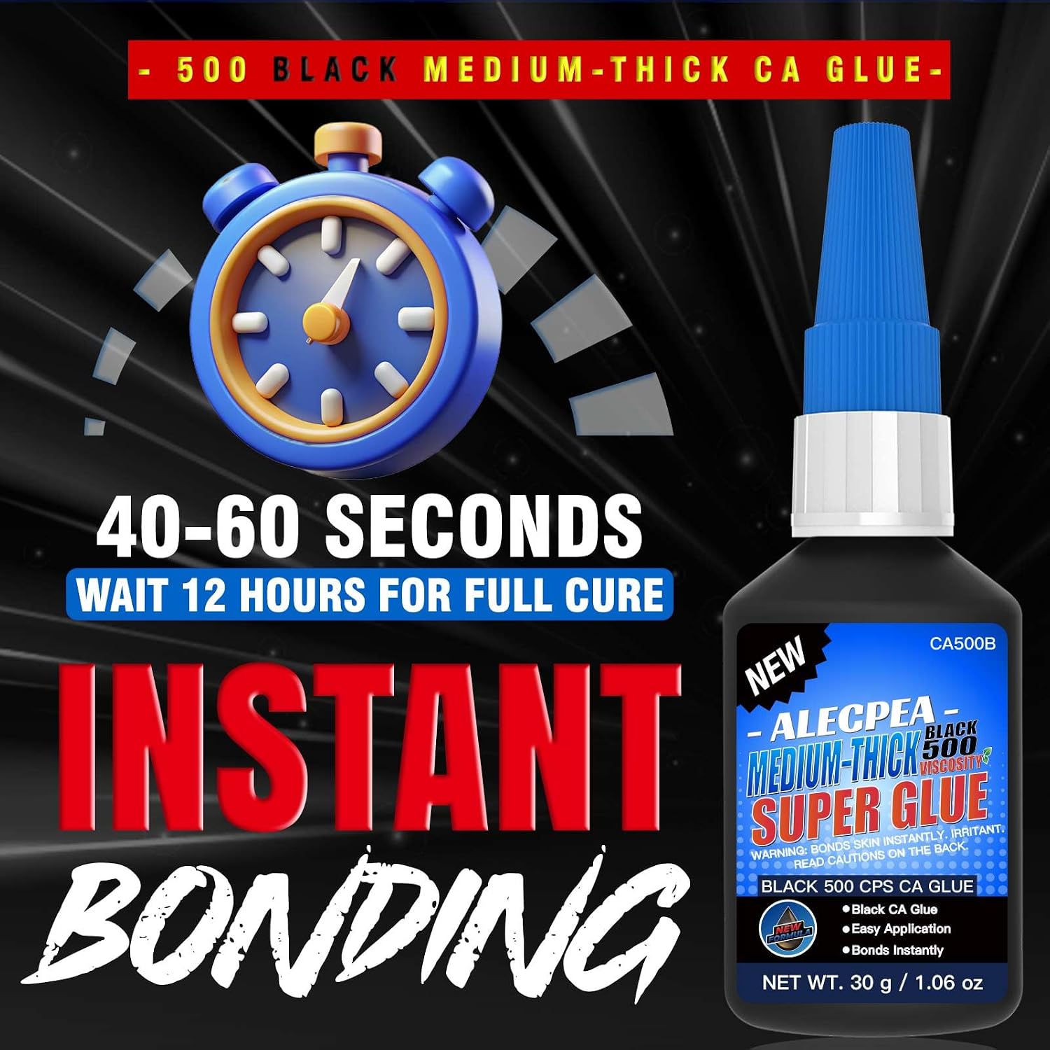 Thumbnail 1 de ALECPEA Black Medium CA Glue 30g for Dark Repairs – 500 cps, ideal for rubber, leather and dark plastics