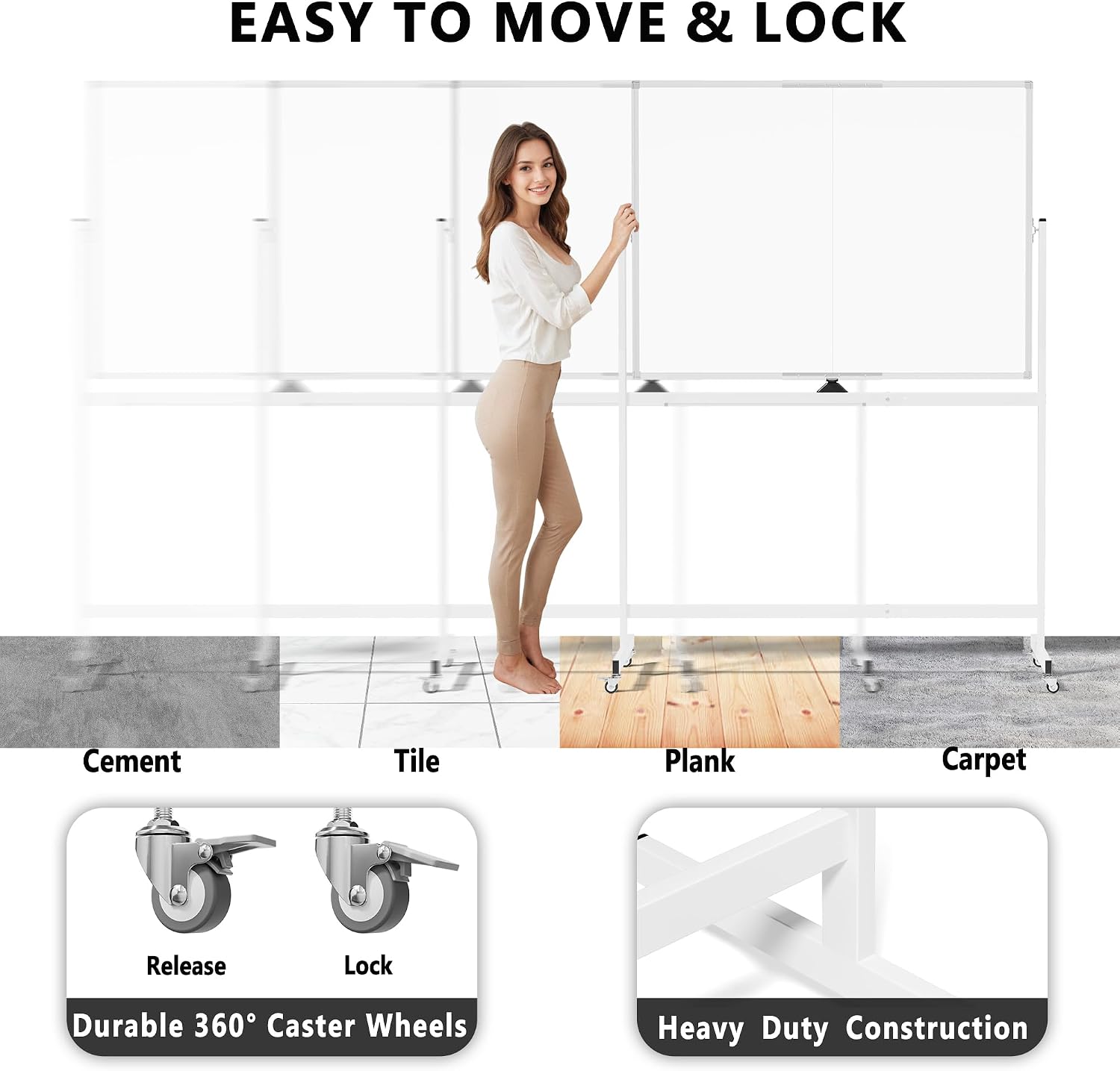 Detalle 2 de Neatsure 08BB Rolling Double-Sided Magnetic Whiteboard, 48" x 36