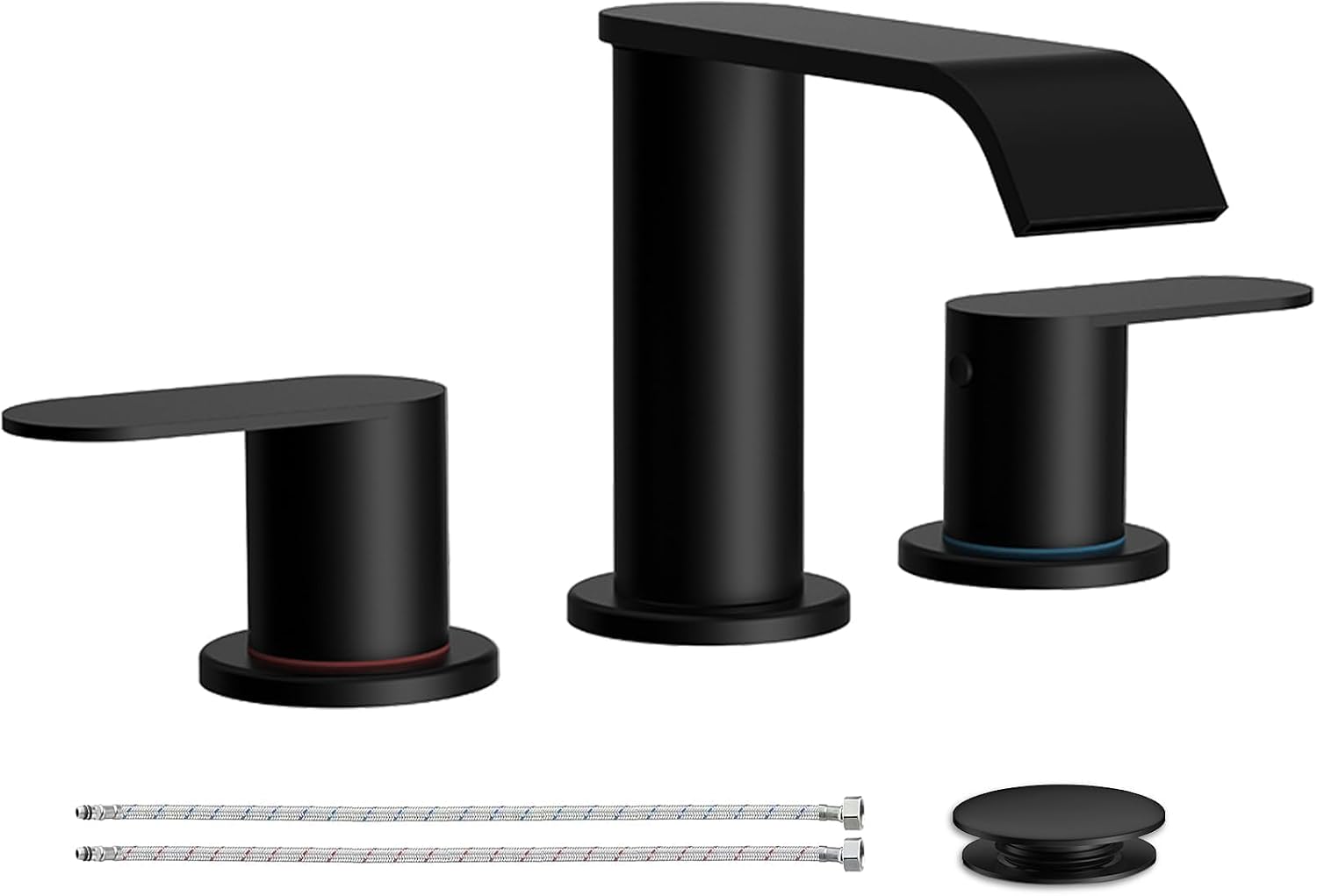 Detalle de Homevacious Matte Black Waterfall Bathroom Faucet, 3-Hole 8-Inch Widespread