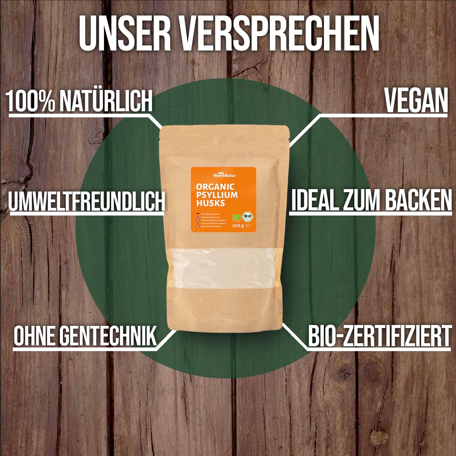 Thumbnail 2 de RheinNatur psylliumzaadschillen 500 g, fijngemalen poeder voor bakken