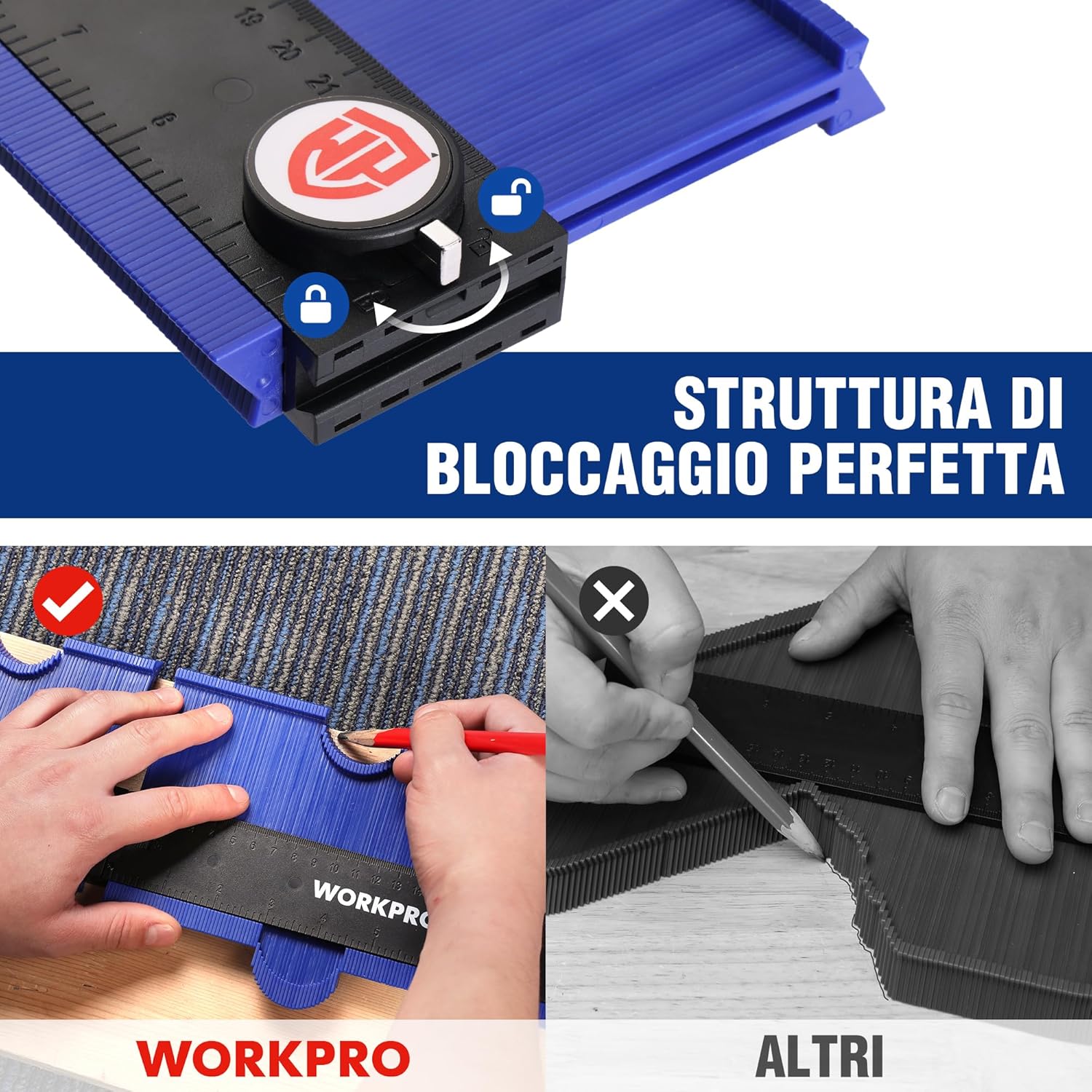 Thumbnail 2 de WORKPRO Calibro per Contorni con Blocco (25+25 cm) – Set da 2 pezzi con duplicatore di profili