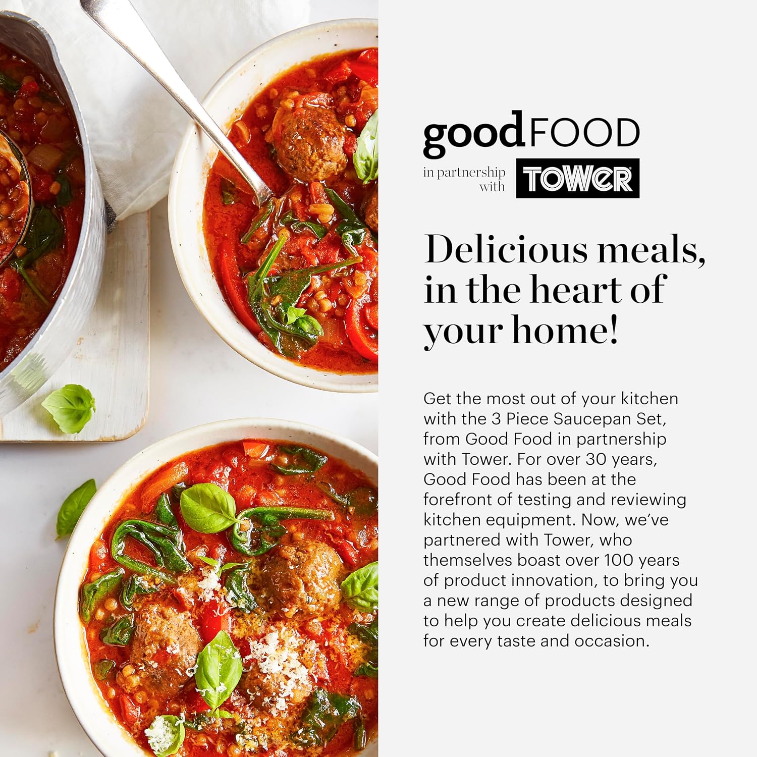 Thumbnail 6 de Good Food in Partnership with Tower Hard Anodised 3 Piece Saucepan Set (16cm, 18cm & 20cm) with Tempered Glass Lids