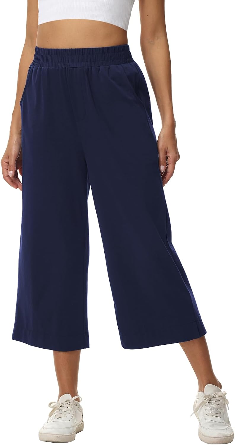 Detalle de HMIYA Damen 3/4 Baumwolle Culotte Hose – Sommer, Weite Beine, Taschen, elastischer Bund