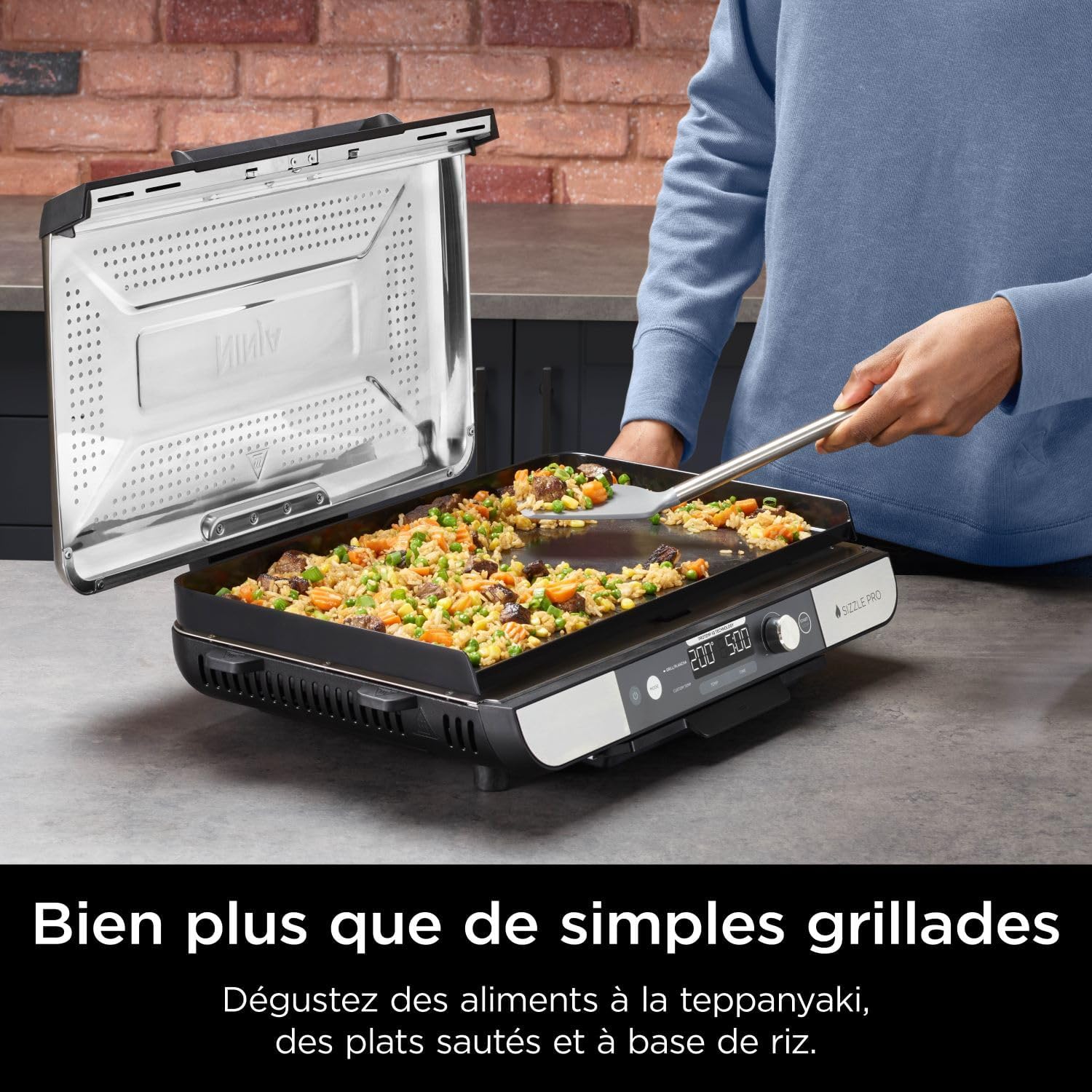 Thumbnail 5 de Ninja Sizzle Pro XL Gril Électrique Intérieur et Plancha Céramique – Gril Multifonction 1150 cm2, Argent/Noir GX101EU