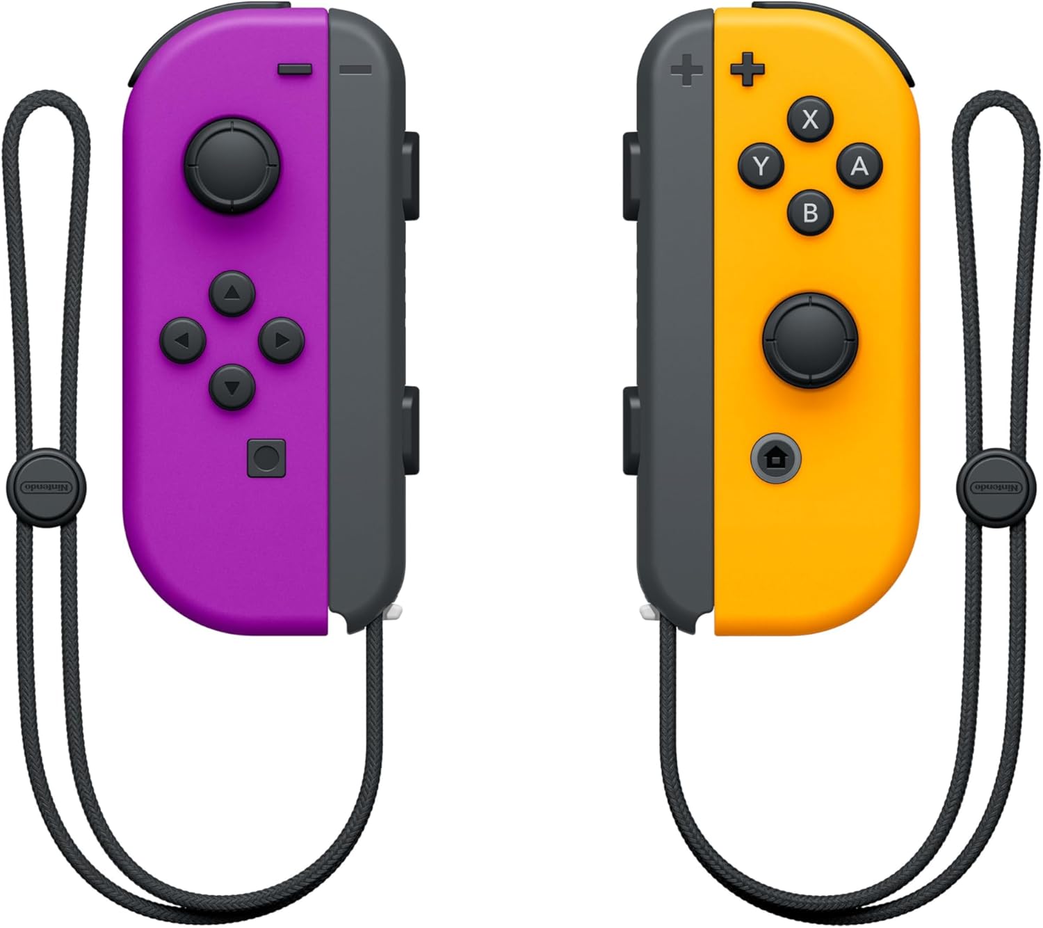 Detalle de Set Nintendo Joy-Con morado neón y naranja neón para Nintendo Switch con correas