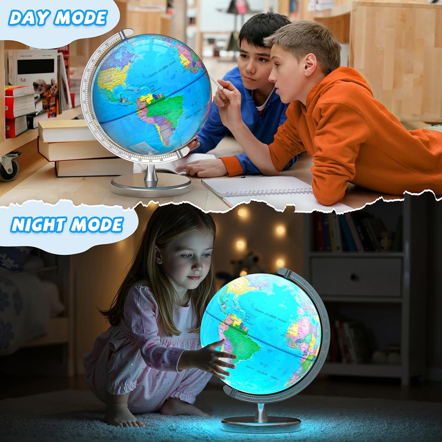 Thumbnail 2 de Voxelure 12-inch Illuminated World Globe for Kids & Adults (Globe Lamp + Night Light)