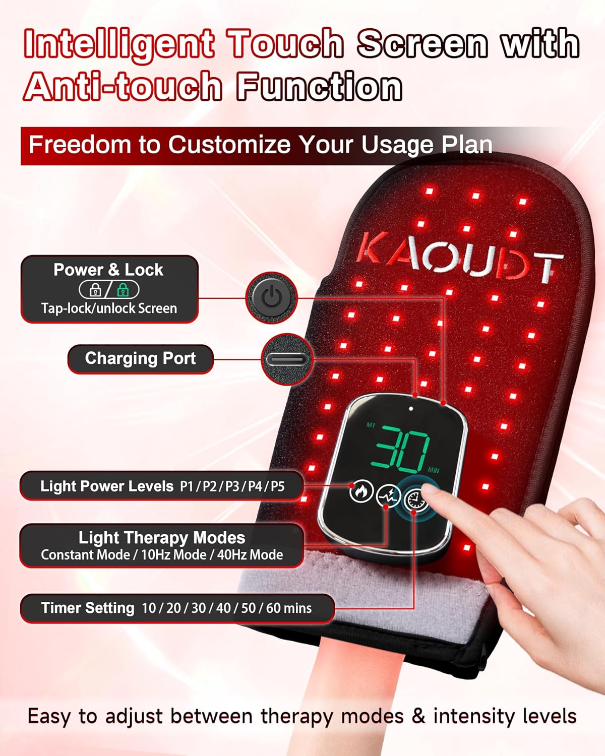Thumbnail 6 de Kaoudt Cordless Red Light Therapy Glove for Hand – 112 LEDs, 660nm/850nm, 5000mAh (Black)