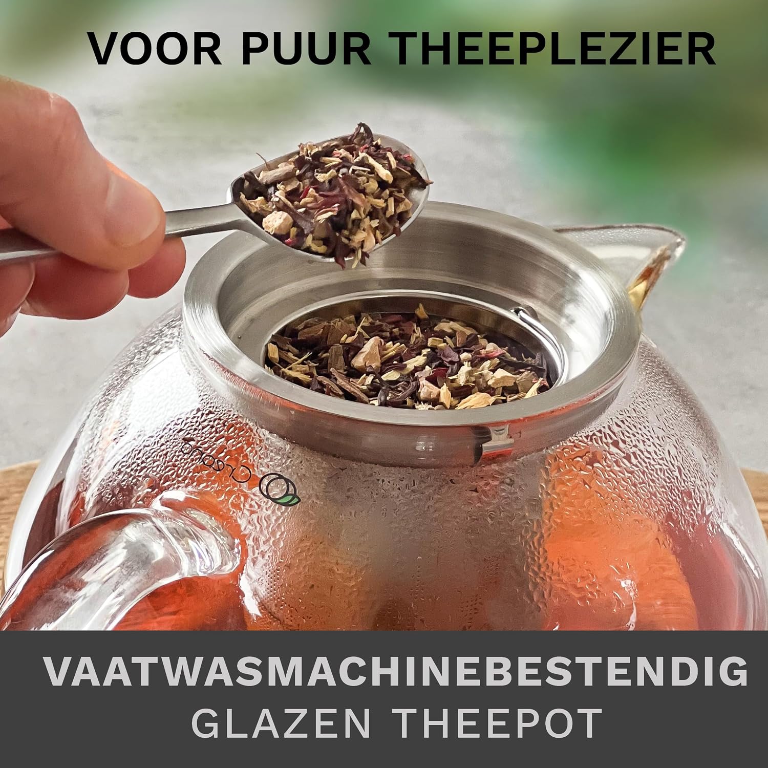 Detalle 2 de Creano 056 glazen theepot Snavel, 1,3 liter met RVS-filter