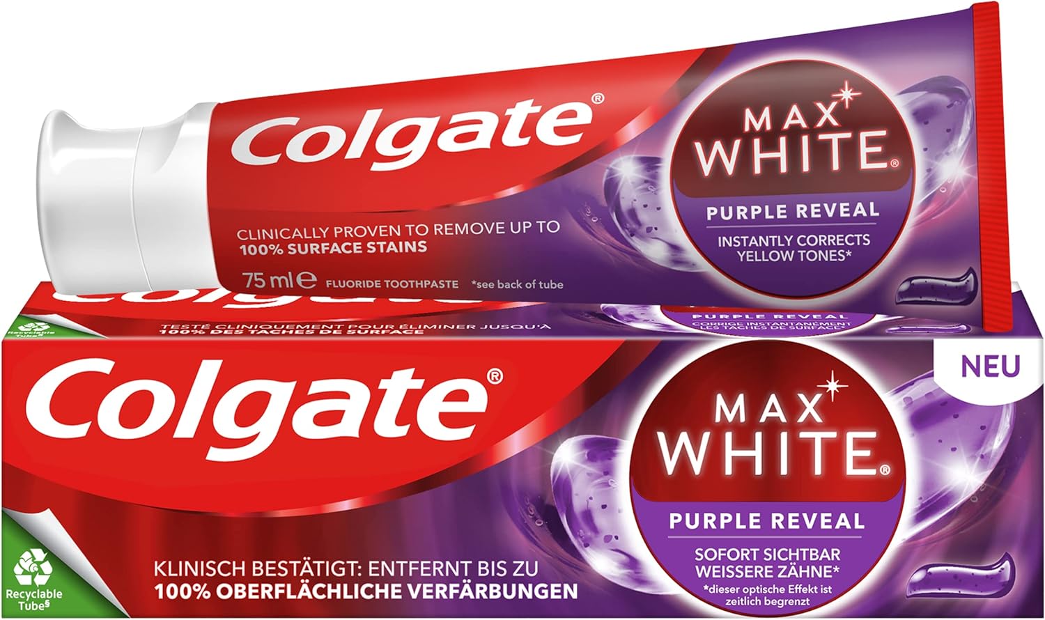 Detalle 2 de Colgate Max White Purple Reveal Pasta Blanqueadora, 12 uds 🦷