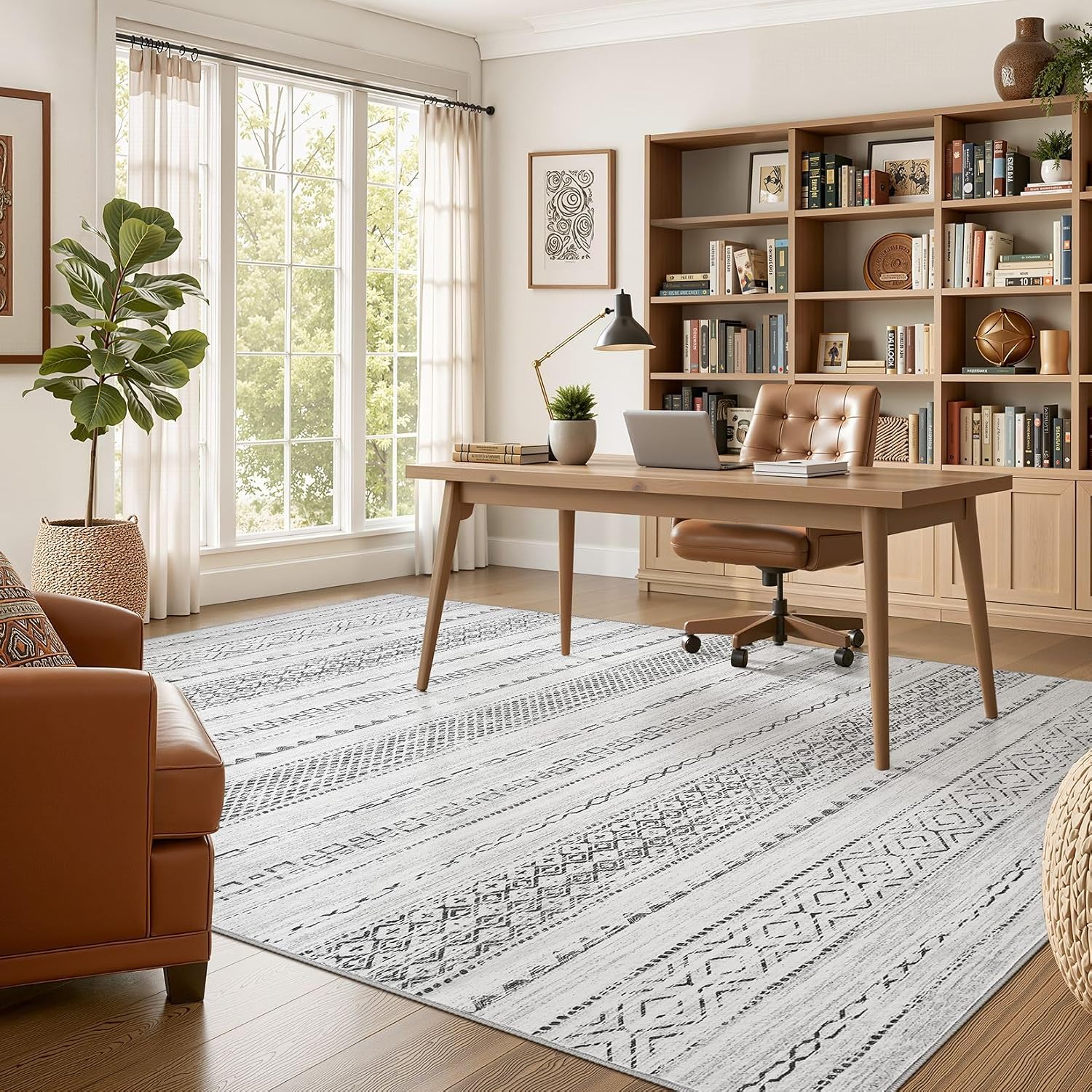 Thumbnail 4 de Nakagishi 9x12 Area Rug: Washable Boho Grey, Non-Slip, Stain-Resistant