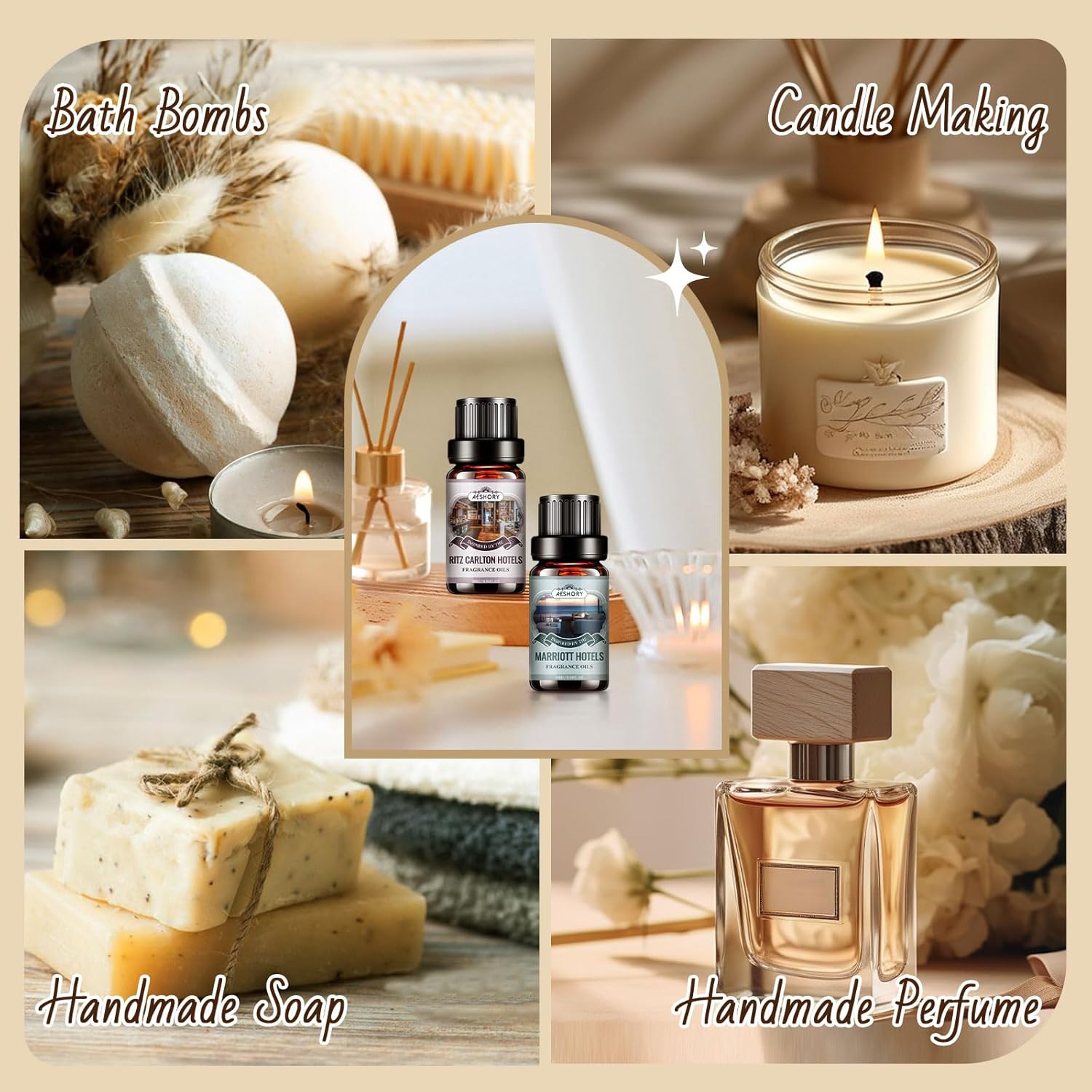 Detalle de AESHORY 6 x 10ml Hotel Essential Oils Set for Diffusers, Humidifiers & DIY (Fancy hotel-inspired scents)